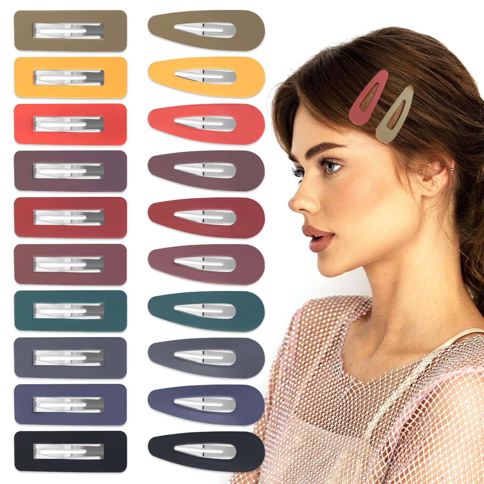 20Pcs Matte Snap Hair Clips,Macaroon Metal Snap Hair Clips Cutout Drop Rectangle Snap Hair Clips Barrettes for Women Teens Girls Thick or Thin Hair Hair Fashion Accessories