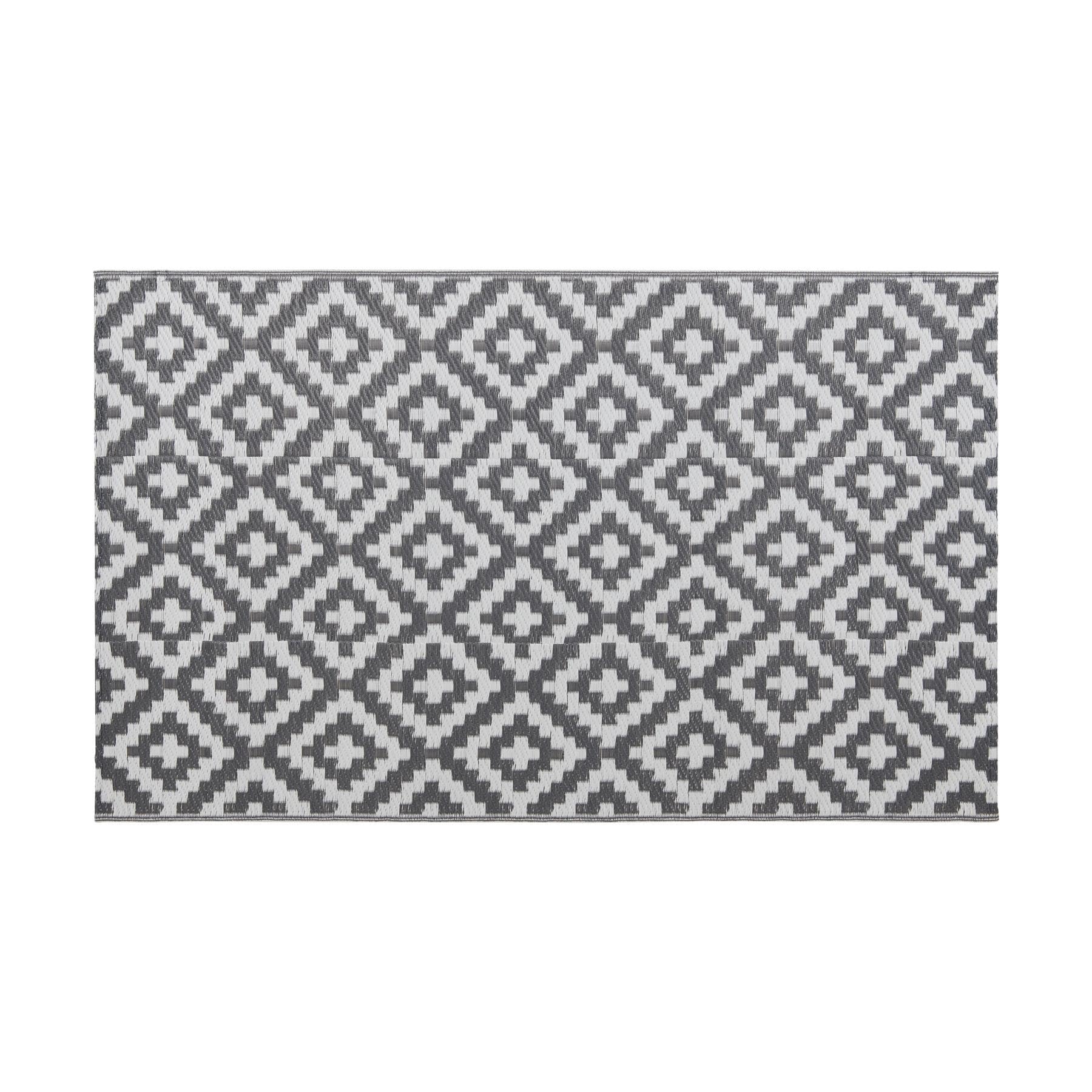 simpa Geometric Outdoor Plastic Waterproof Reversible UV Resistant Rugs - Grey/White 120 x 180cm. Suitable for Gardens, Patios, Camping, Beach & Picnics.