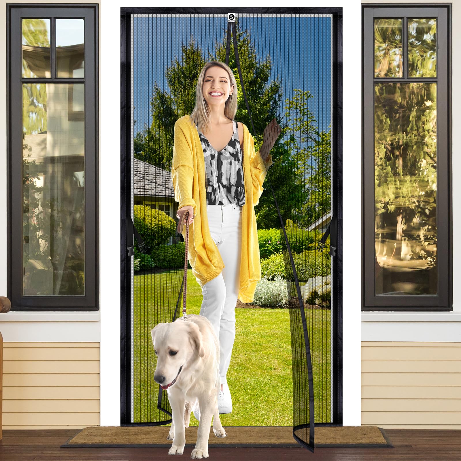 [2024 Upgraded Eco-Friendly Polyester] Magnetic Screen Door [Fit Door Size 36" x 82"] Door Screen Magnetic Closure Keep Bug Out, Screen Door Mesh for Front Backyard Patio Door, Black