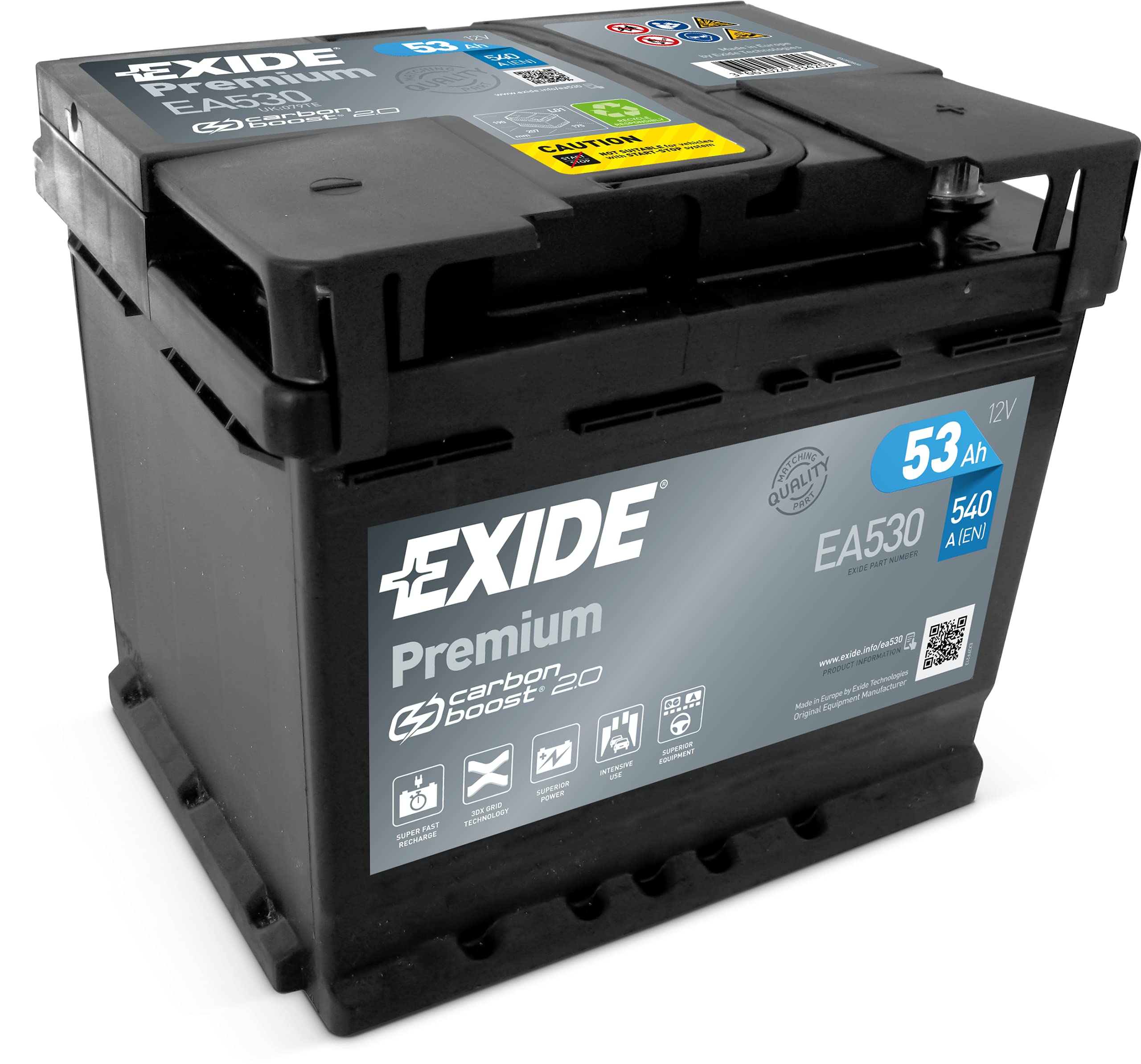 Exide Premium Car Battery EA530 53 Ah 12V