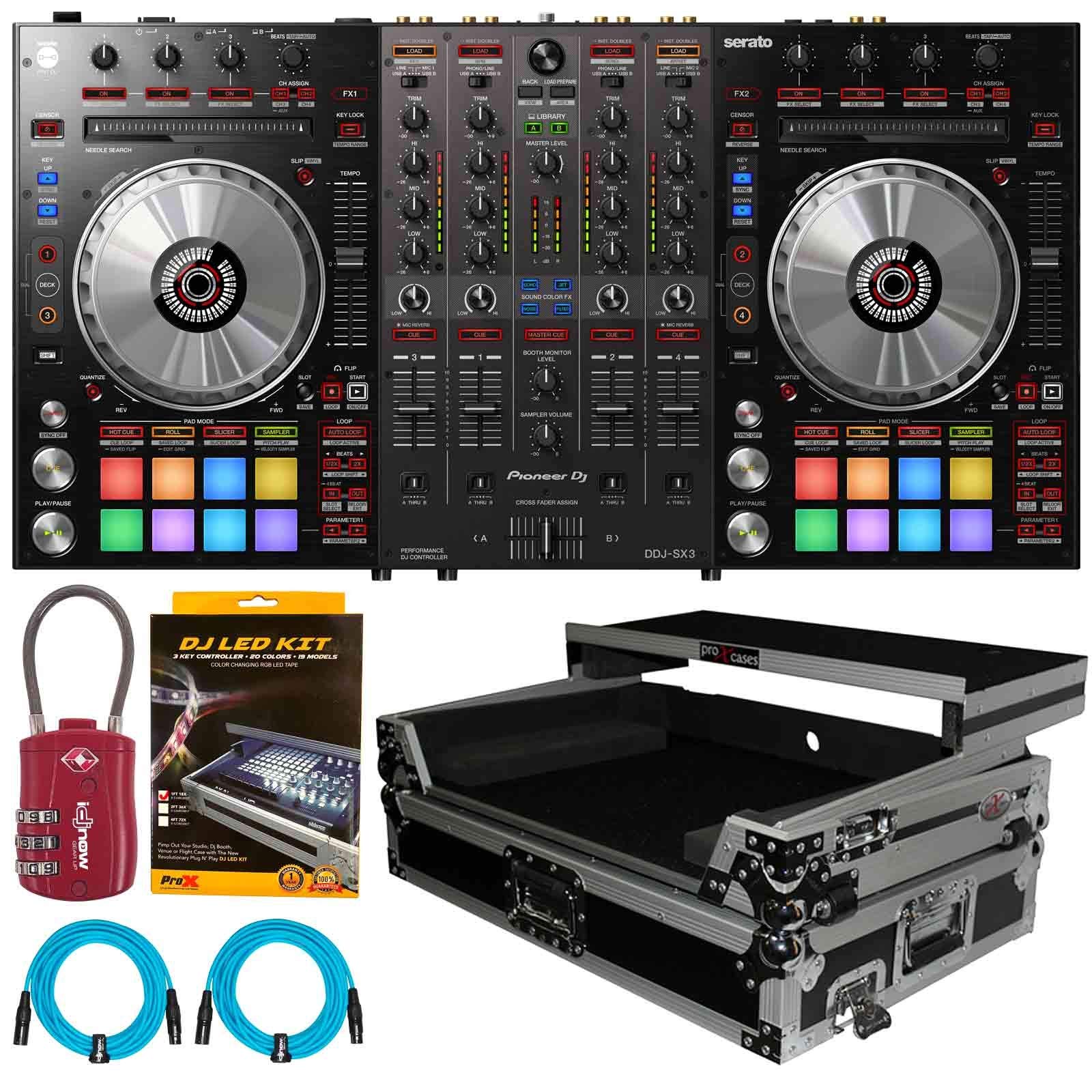 Pioneer DDJ-SX3 DDJSX3 Serato Pro DJ Controller Mixer w Silver Case, LED Strip