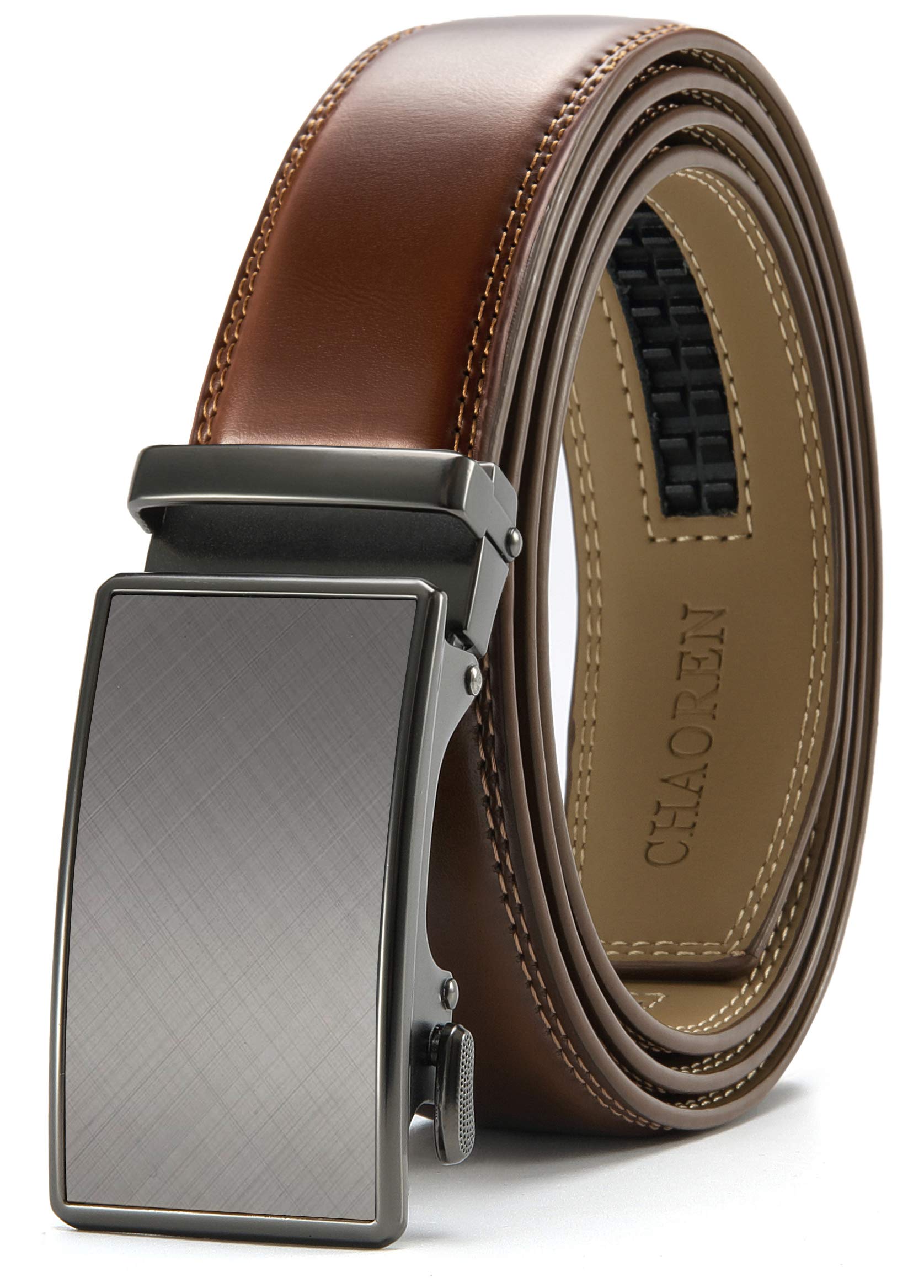 CHAORENMens Belt - Mens Ratchet Belt Leather 1 3/8" for Dress Pant - Micro Adjustable Belt Fit Everywhere