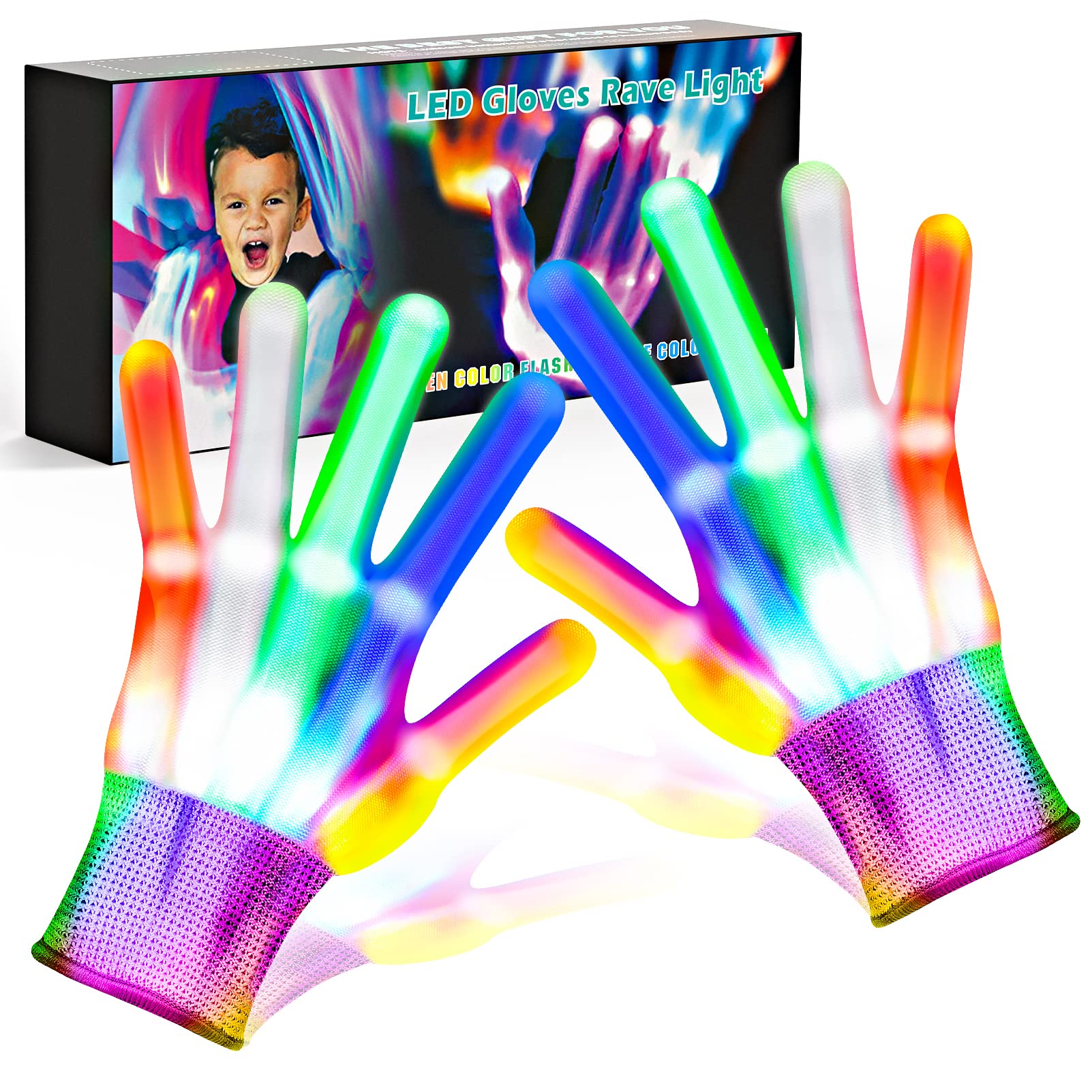 Cool Toys LED Gloves,Boys Toys Age 3-5 6-8 8-12 Year Old with 6 Flash Mode,Fun Toys Gifts for Halloween Christmas Birthday