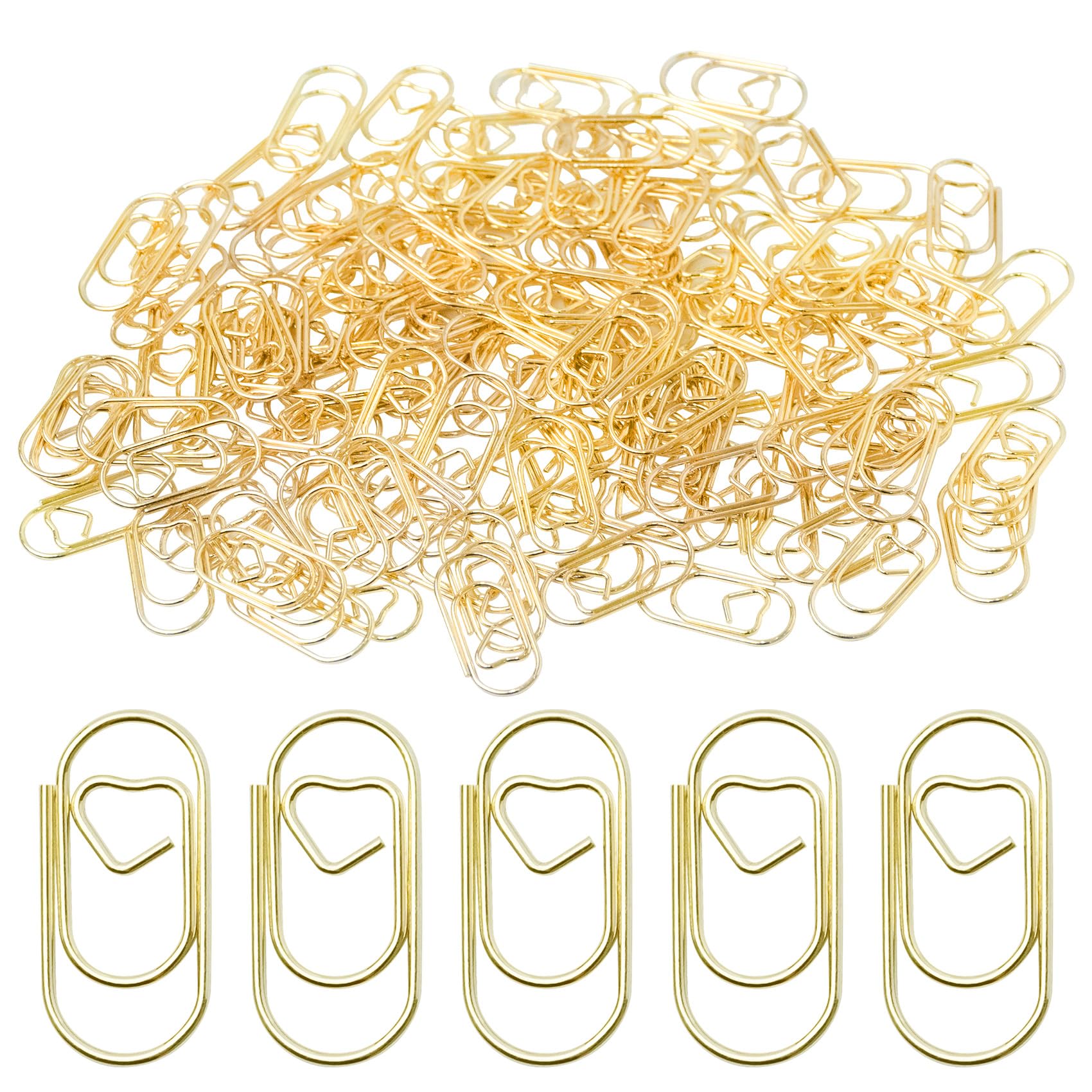 Hitchuey Pack of 230 Paper Clips, Paper Clips, Heart Gold Mini, Paper Clips Set with Transparent Box, Small Paper Clips for Decorative Weddings, Postcards