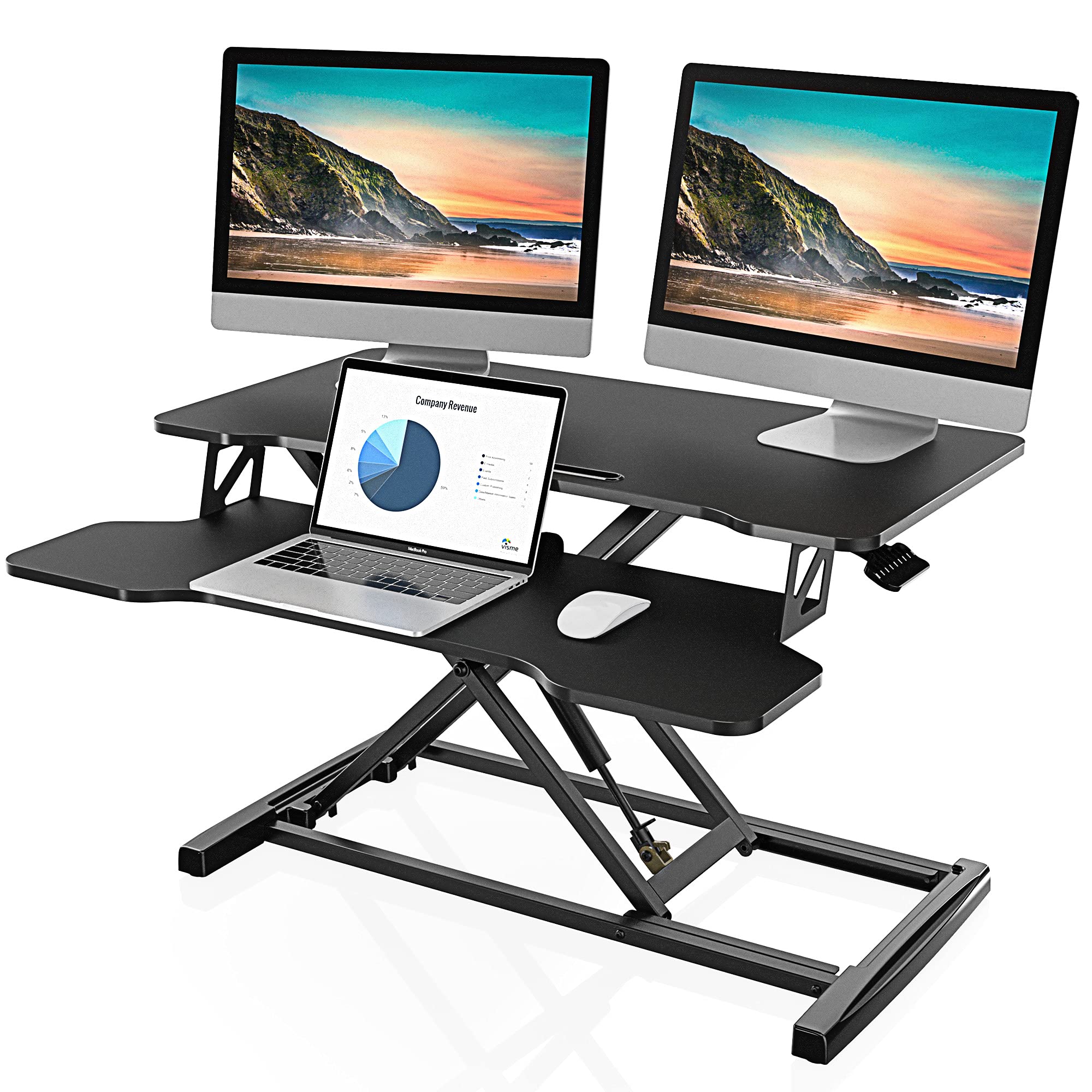 FITUEYES Standing Desk Converter, 32 Inch/80cm Height Adjustable Stand Up Desk with Deep Keyboard Tray, Ergonomic Home Office Sit Stand Desk, Black SD308001WB