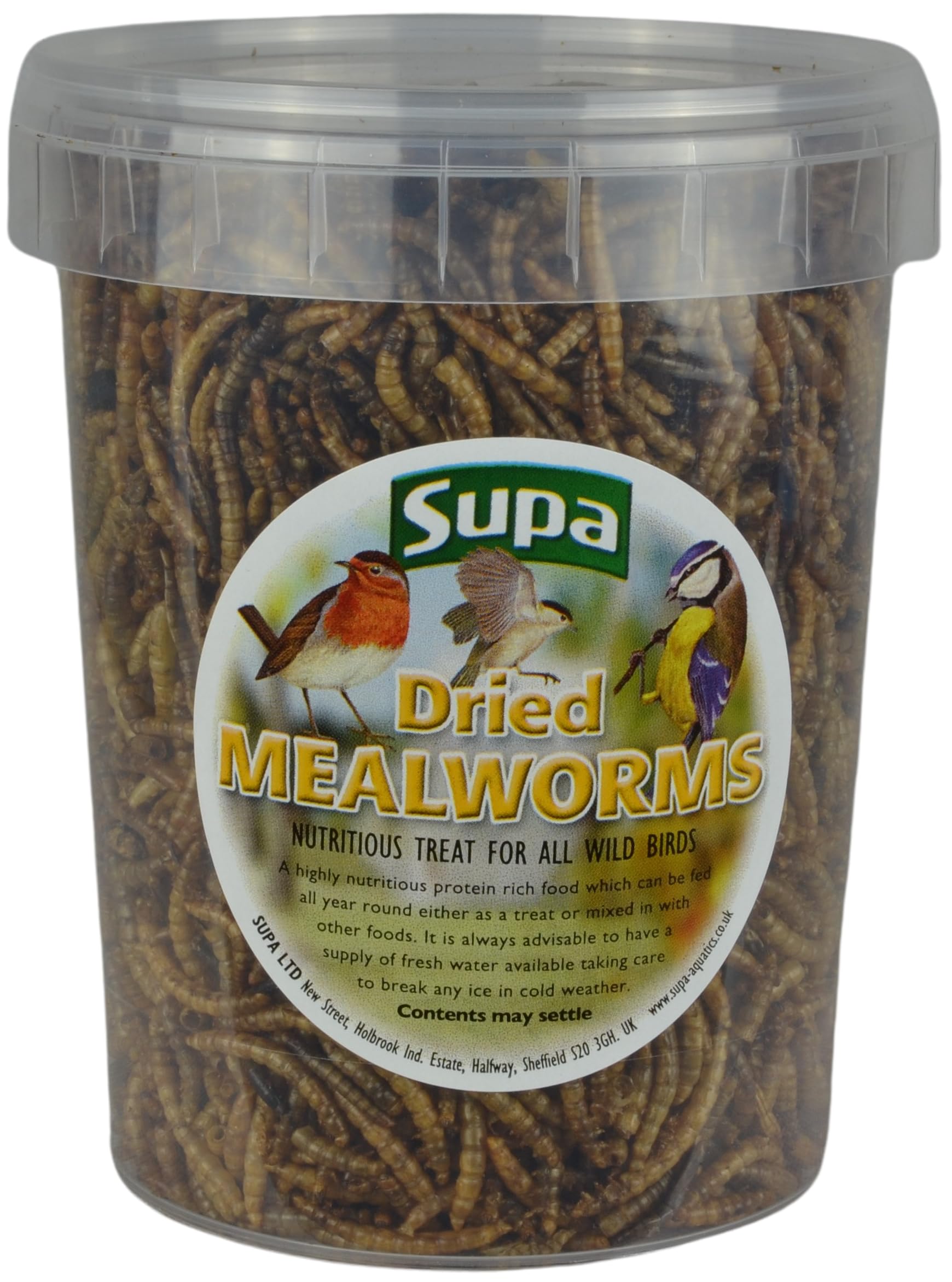 SupaWild Dried Mealworms for Birds 1 Litre Bucket | High Energy Protein Rich Treatment for Garden Birds | Attract More Birds in Your Garden | Quality Wild Bird Food Transparent