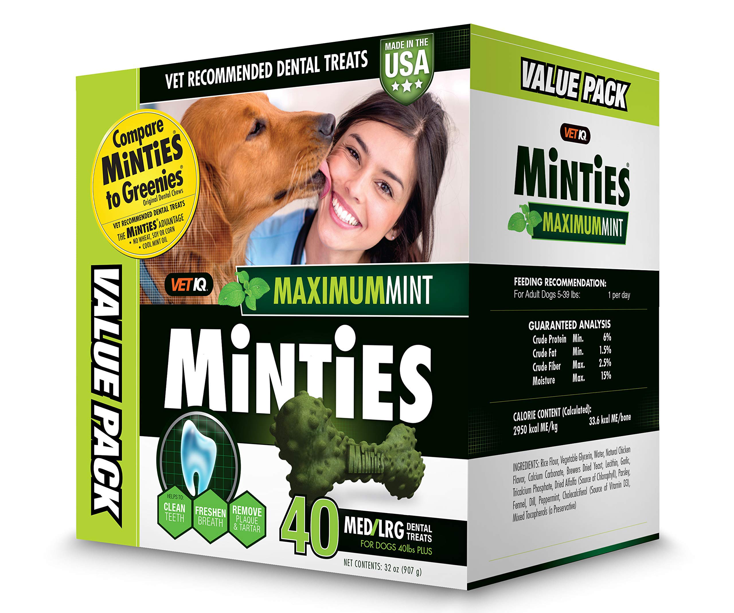 VETIQMinties Dog Dental Bone Treats, Dental Chews for Dogs, (Perfect for Medium / Large Dogs over 40 lbs)