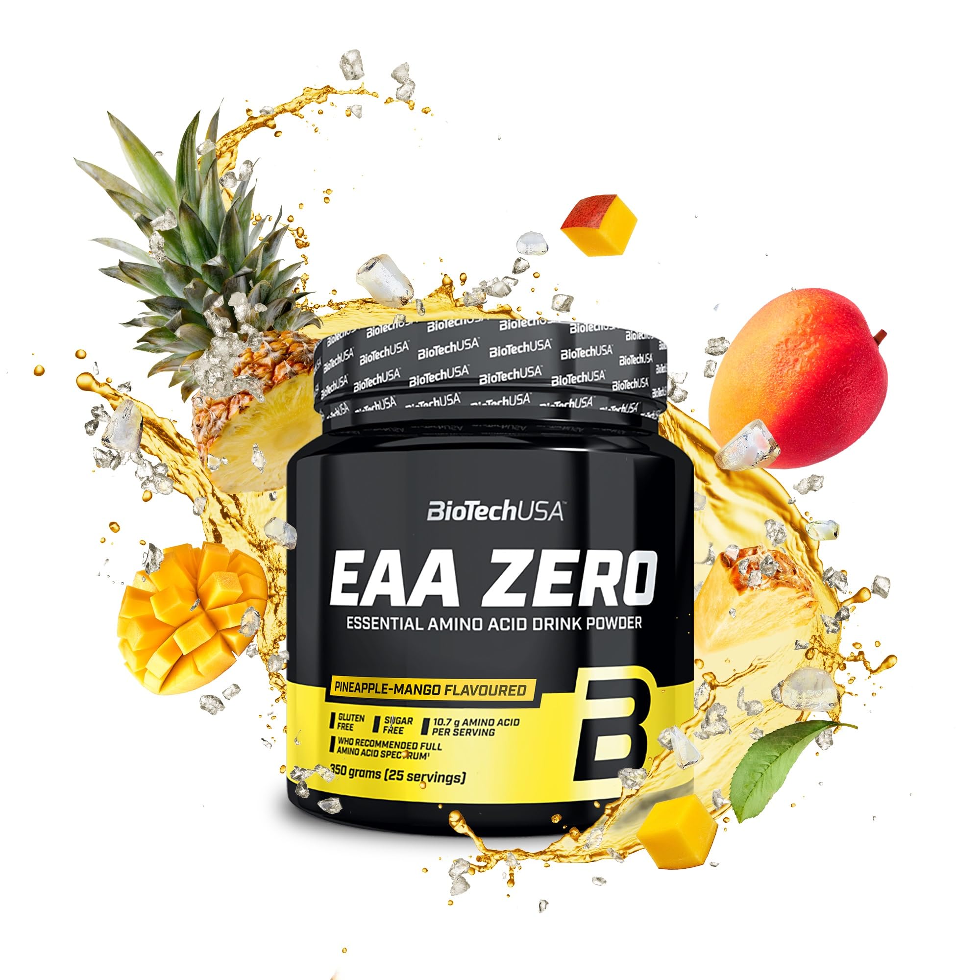 BioTechUSA EAA Zero - Essential Amino Acid Power | 7160mg EAA/Serving | WHO Recommended Ratio | Sugar-Free, Gluten-Free, 350 g, Pineapple-Mango