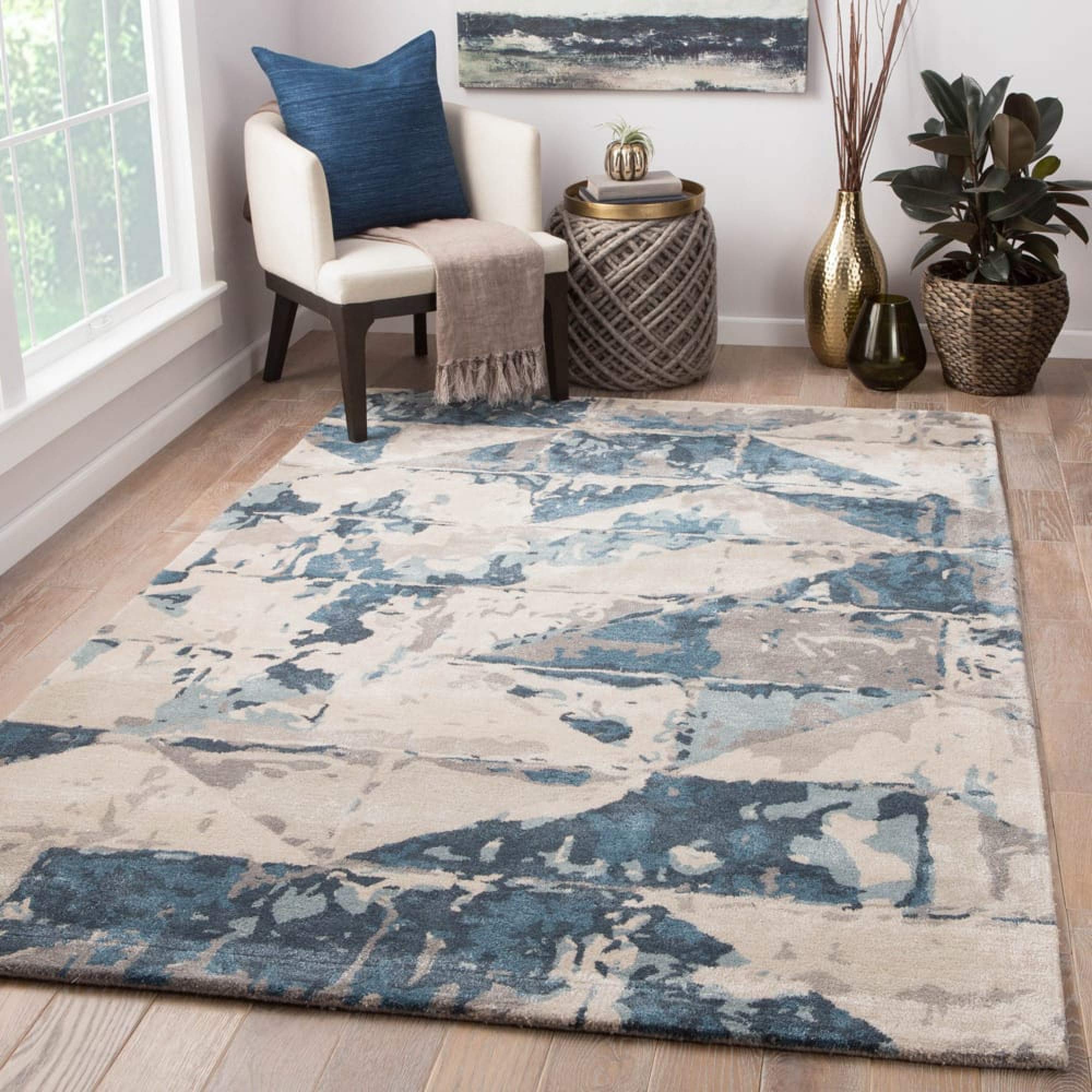 ASRA Carpet Pure Tufted Woollen Area Rug for Living Room Soft Shaggy Vintage Floor Dhurrie Non-Slip Abstract Washable Mat Dari Kaleen for Bedroom Hall Kitchen 1.0”-inch Pile High Thick (9 x 12 Feet)