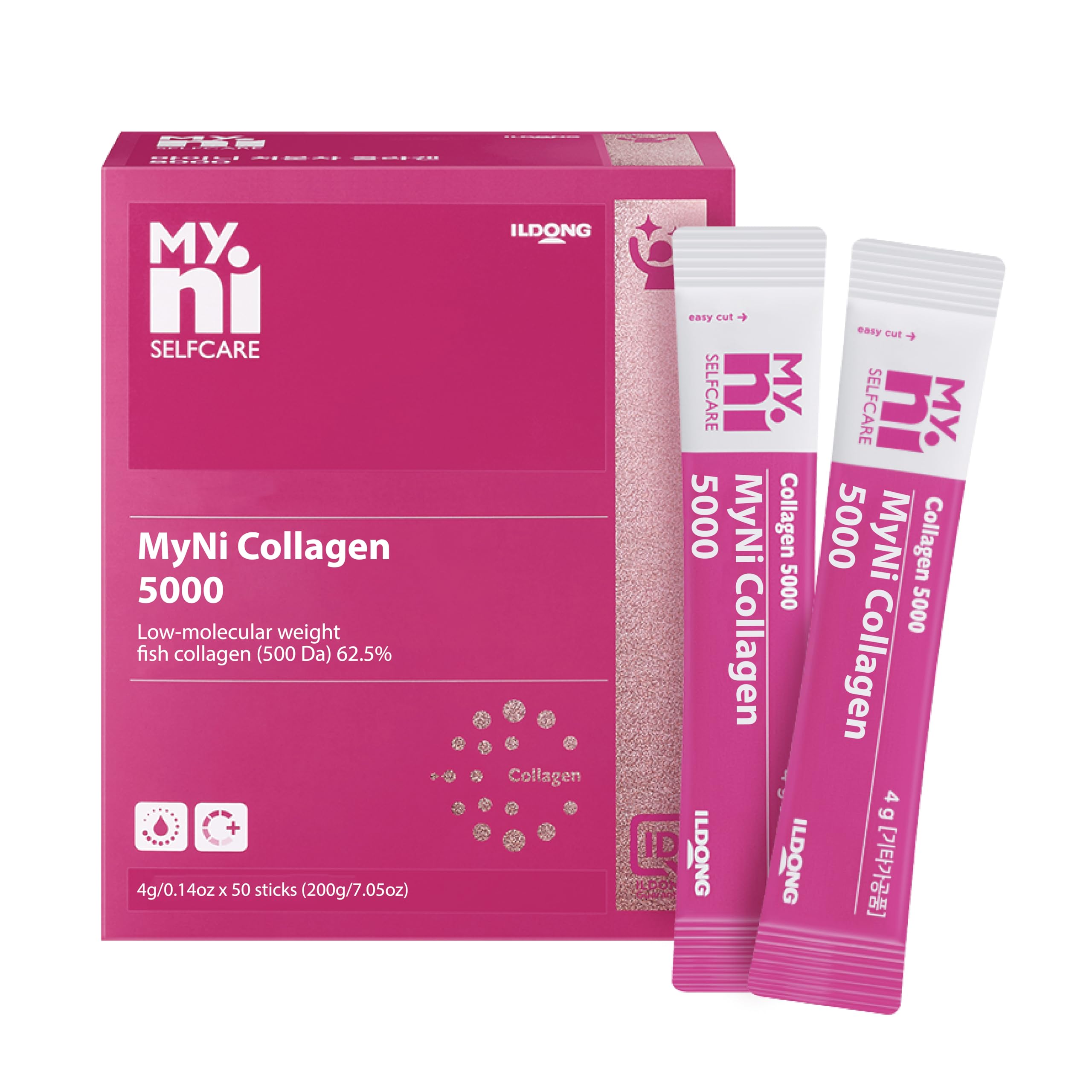 myniCollagen 5000 (50 Sticks) - Fish Collagen Powder for Skin & Joint Support, Berry Flavor. Low-Molecular Weight 5,000mg by Ildong. Elastin, Hyaluronic Acid, Glutathione.