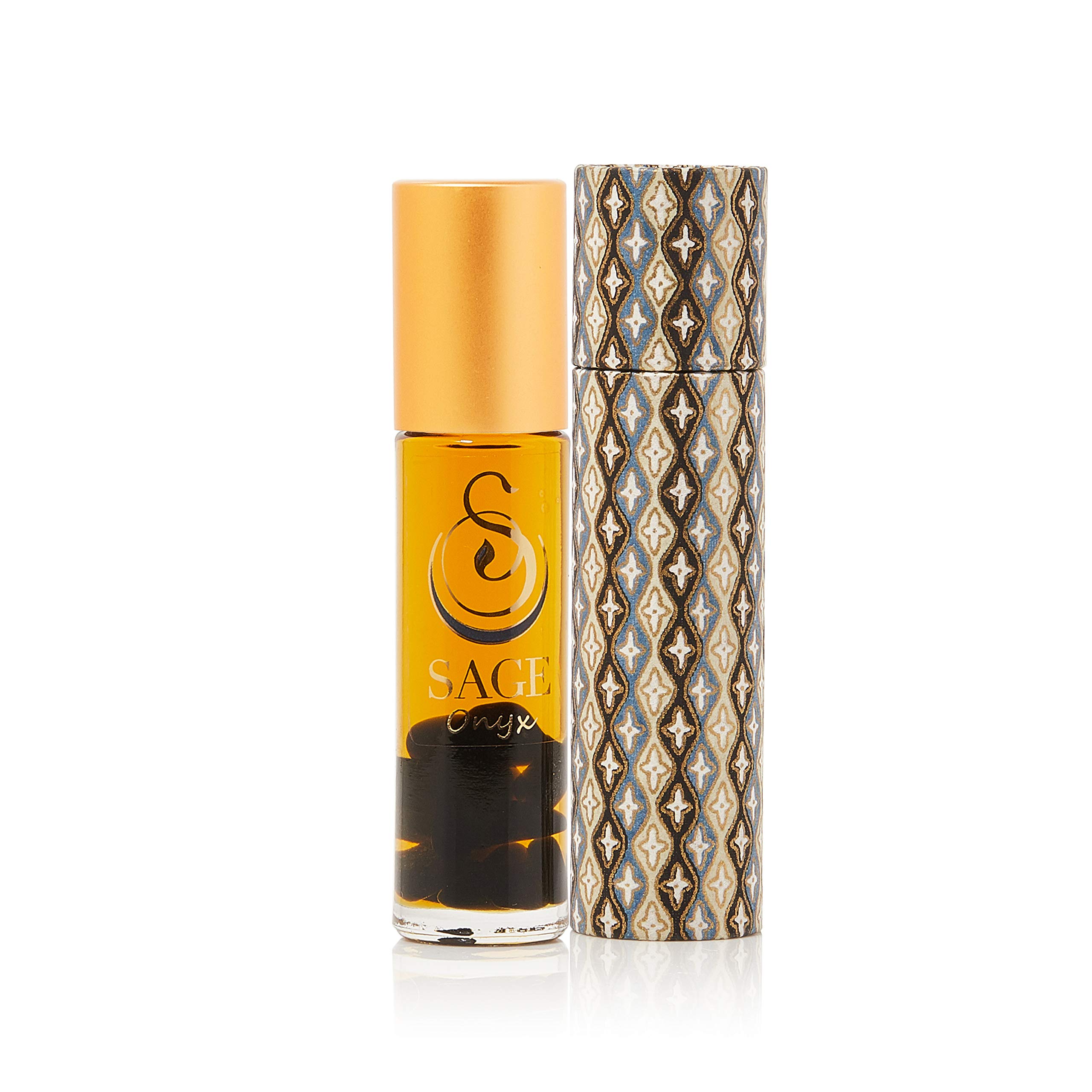 Onyx Gemstone Roll-On Perfume Oil by The Sage Lifestyle (1/4 Oz) - Travel Perfume, Vegan Perfume Oil - Feel Subtle Hint of Tobacco Flower, Vanilla Nectar, Tunisian Amber, Oakmoss