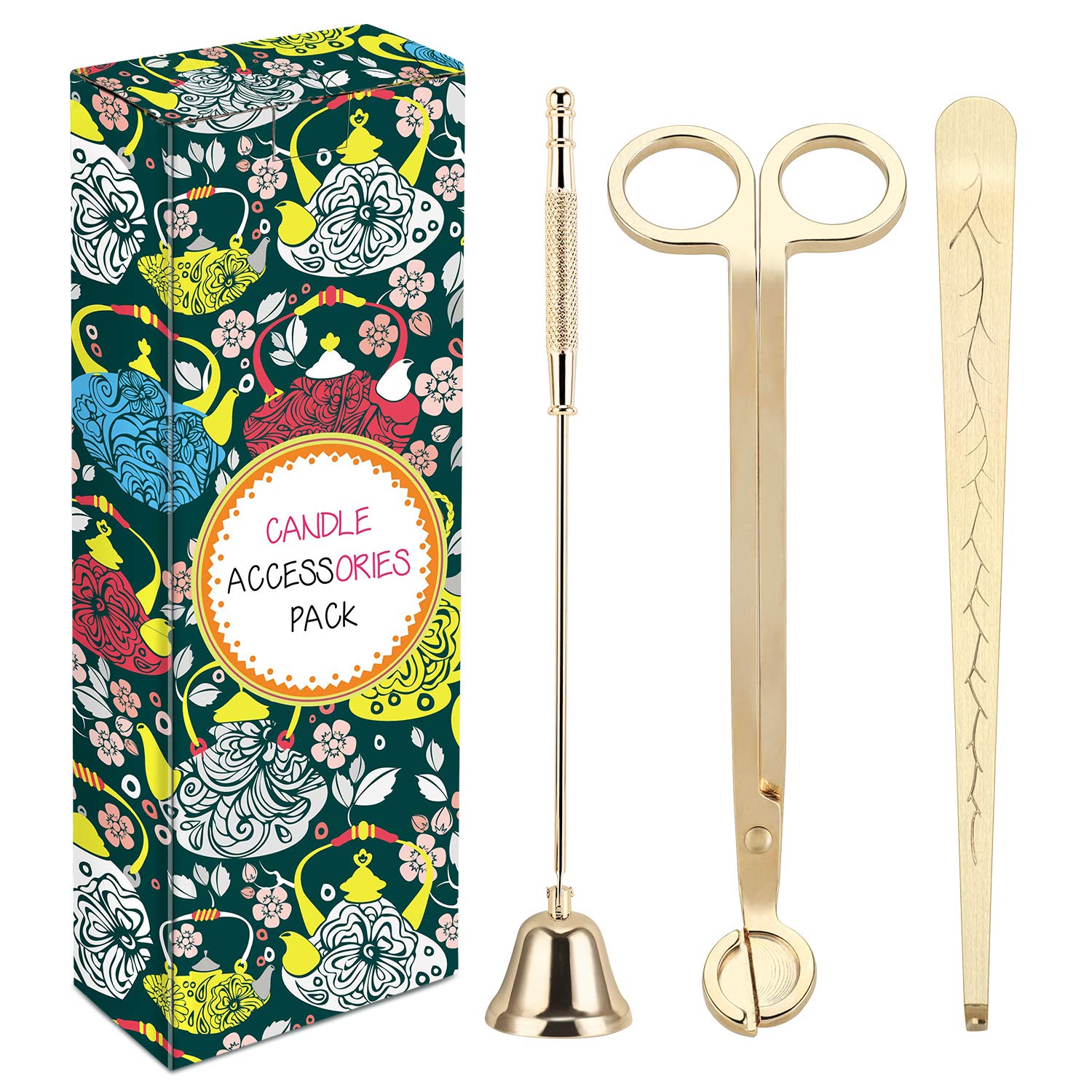 DANGSHAN3 in 1 Candle Accessory Set - Candle Wick Trimmer, Candle Wick Cutter, Candle Snuffer Extinguisher, Candle Wick Dipper with Gift Package for Candle Lovers (Champagne Gold)