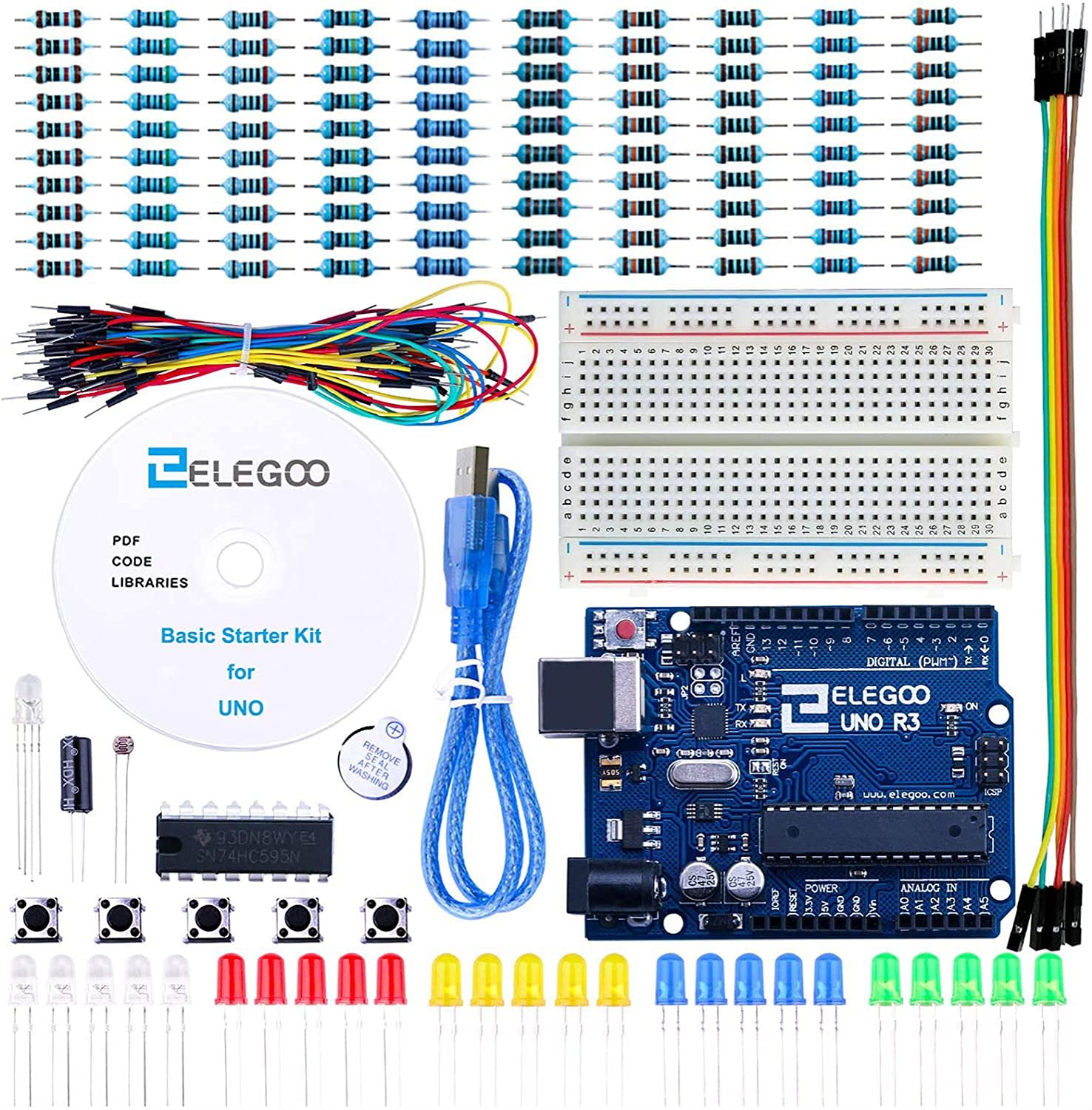 ELEGOO UNO Project Basic Starter Kit with Tutorial and UNO R3 Board Compatible with Arduino IDE for Beginner