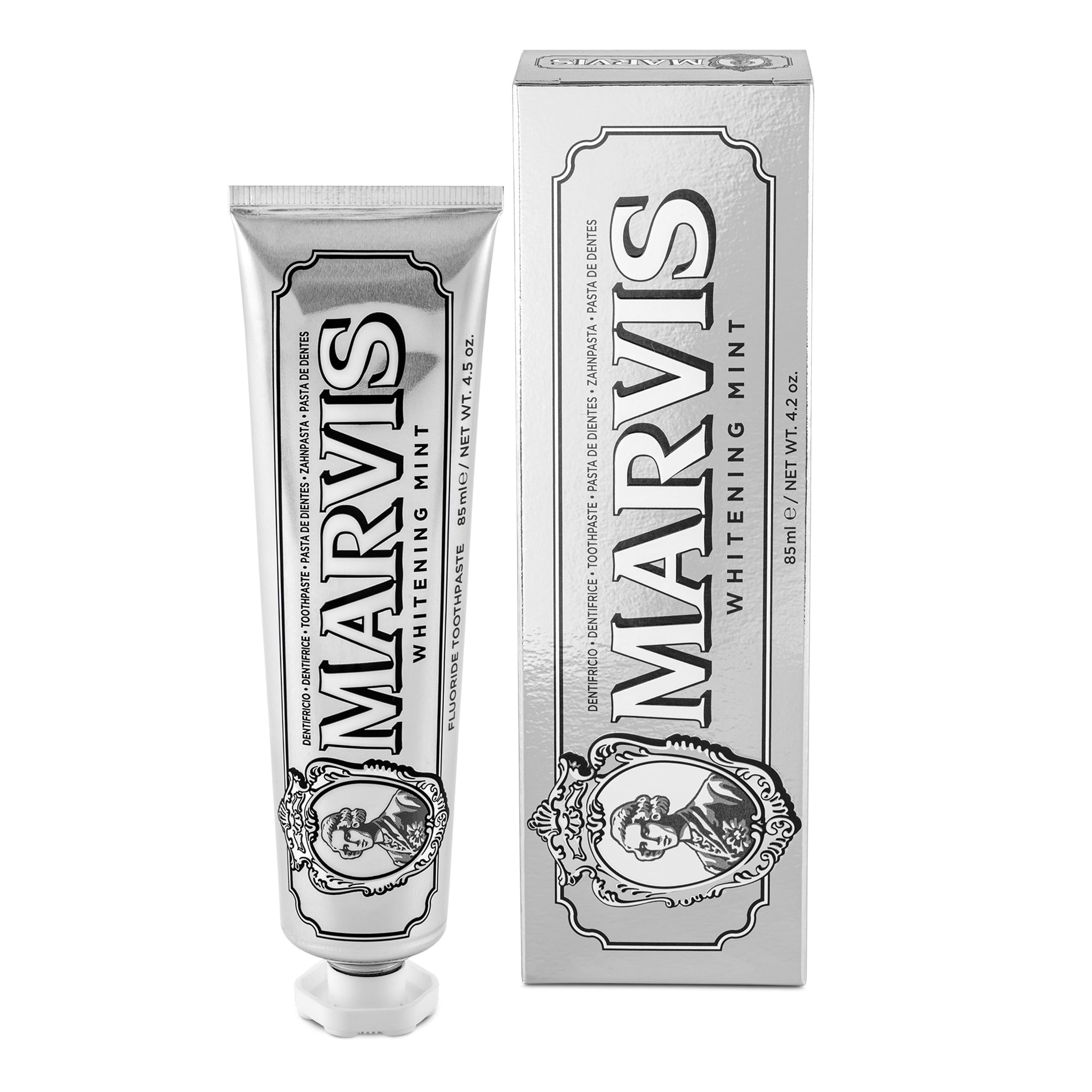 Marvis Whitening Toothpaste, Mint, 85ml, Promotes the Natural Whitening of the Teeth, Plaque Removal Toothpaste, Long-Lasting Freshness