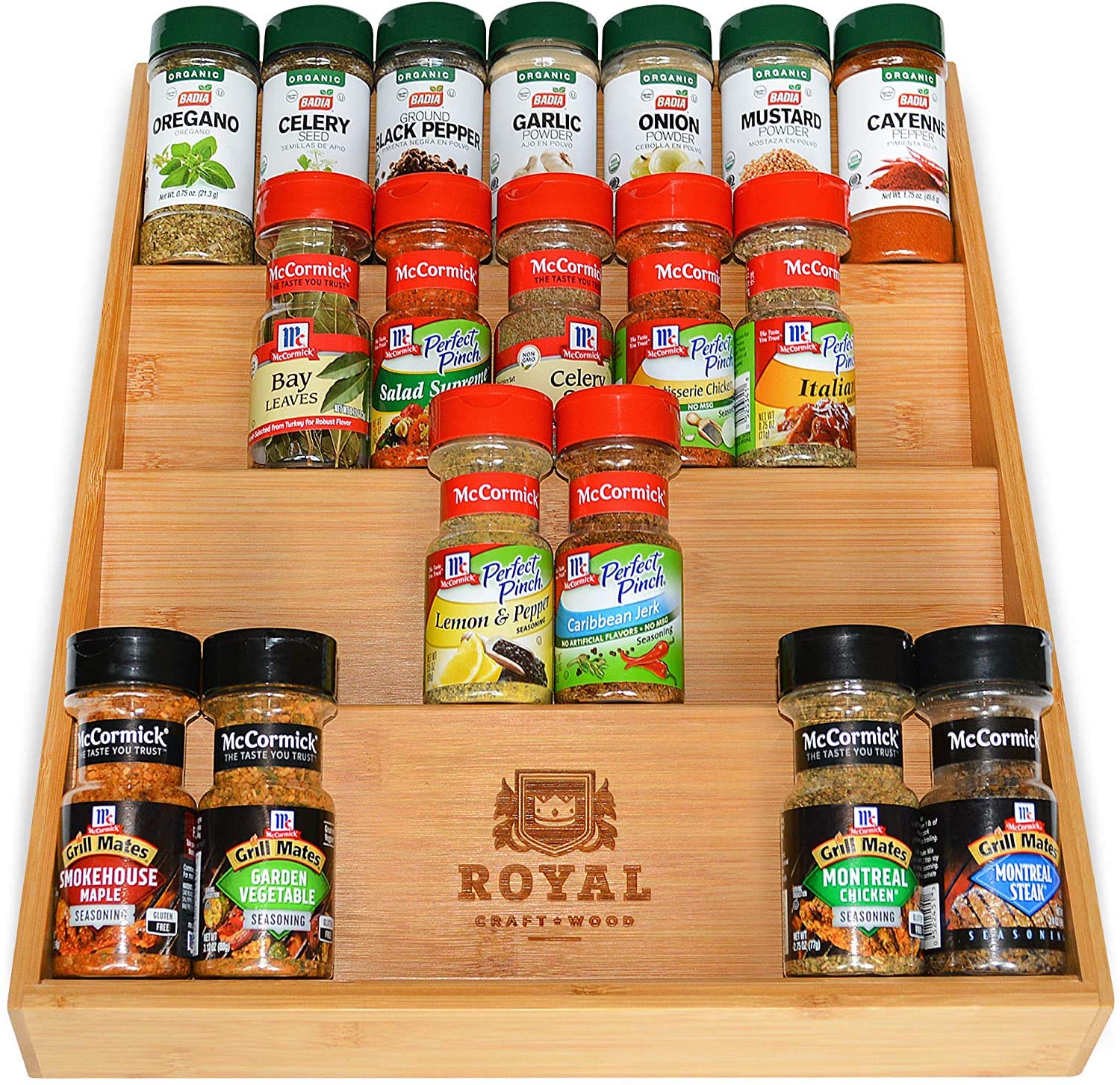 ROYAL CRAFT WOOD Luxury Spice Drawer Organizer for Kitchen - Bamboo Spice Rack Organizer for Drawer for Deep Drawers (17"x13.5")