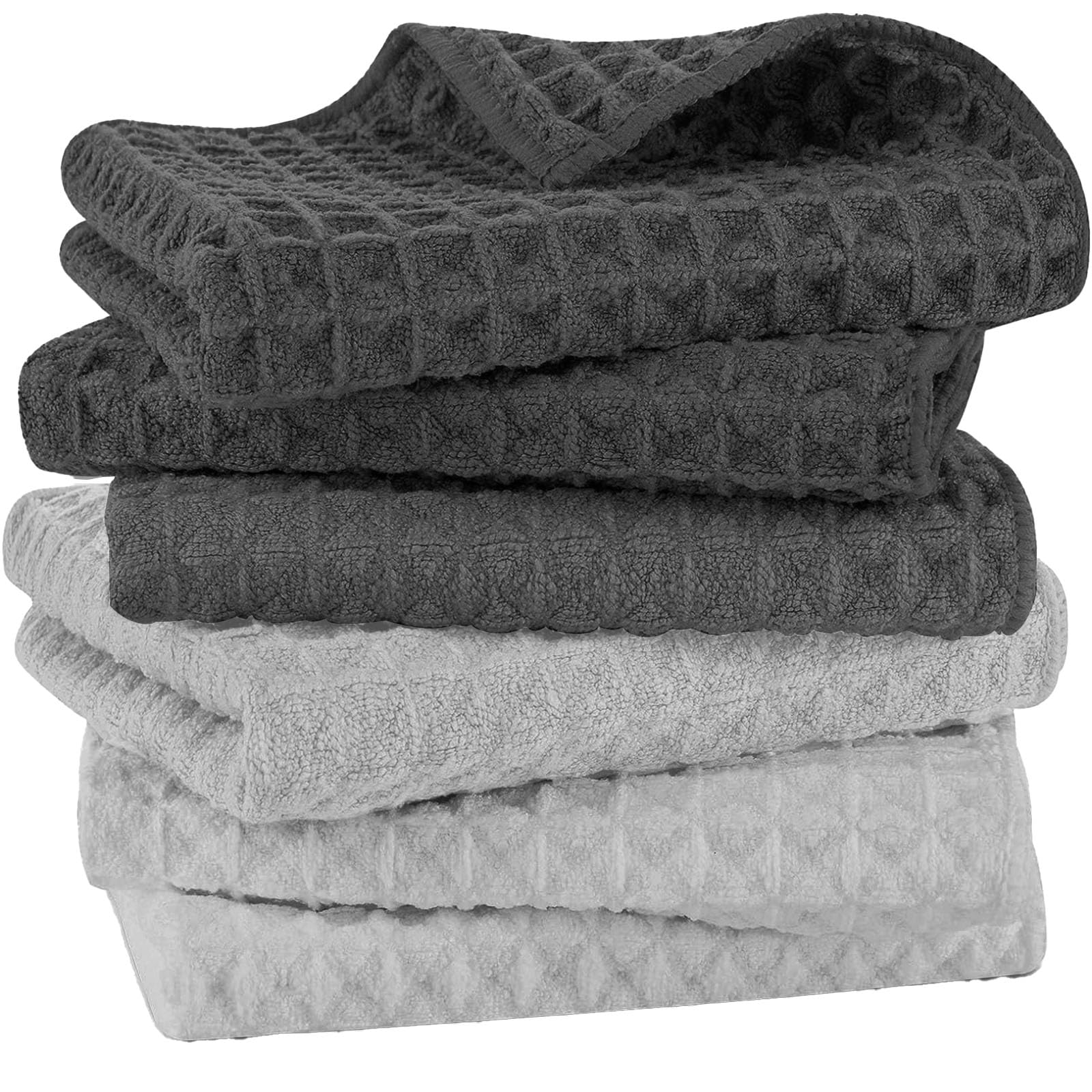 YumLock 6 Pack Cotton Waffle Weave Kitchen Dish Towels - Super Soft & Absorbent,Quick Drying - Perfect for Cleaning, and Washing Dishes -Restaurant, Barista Cloth Set, 30 x 30 cm (Mixed Color)