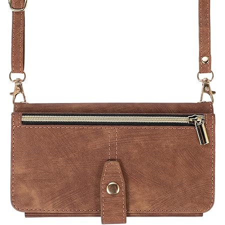 SZHAIYU Compatible with iPhone 13 Crossbody case Wallet Purse for Women Girls Handbag with Card Holder Zippper Flip PU Leather Shoulder Strap Cover 6.1 (Brown,IP 13)