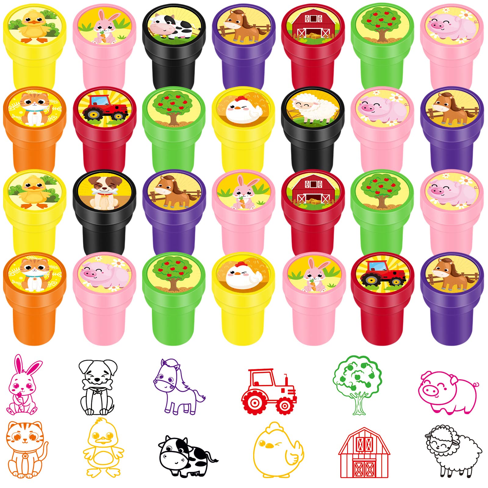 60 Pcs Farm Animal Assorted Stamp Cute Pig Cow Stamper Colorful Self Inking Stamps for Kids Birthday Gift, Farm Animal Party Favors, Goody Bag Fillers, Classroom Reward, Learning Activities, 12 Design