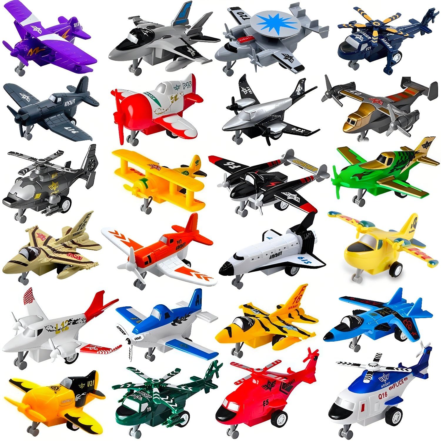 Liberty ImportsPull Back Airplanes Toys Vehicle Playset, Variety Pack of Helicopters, Stealth Bombers, Fighter Jets, Aircraft, Planes for Kids Toddlers Party Favors (24 Pack)