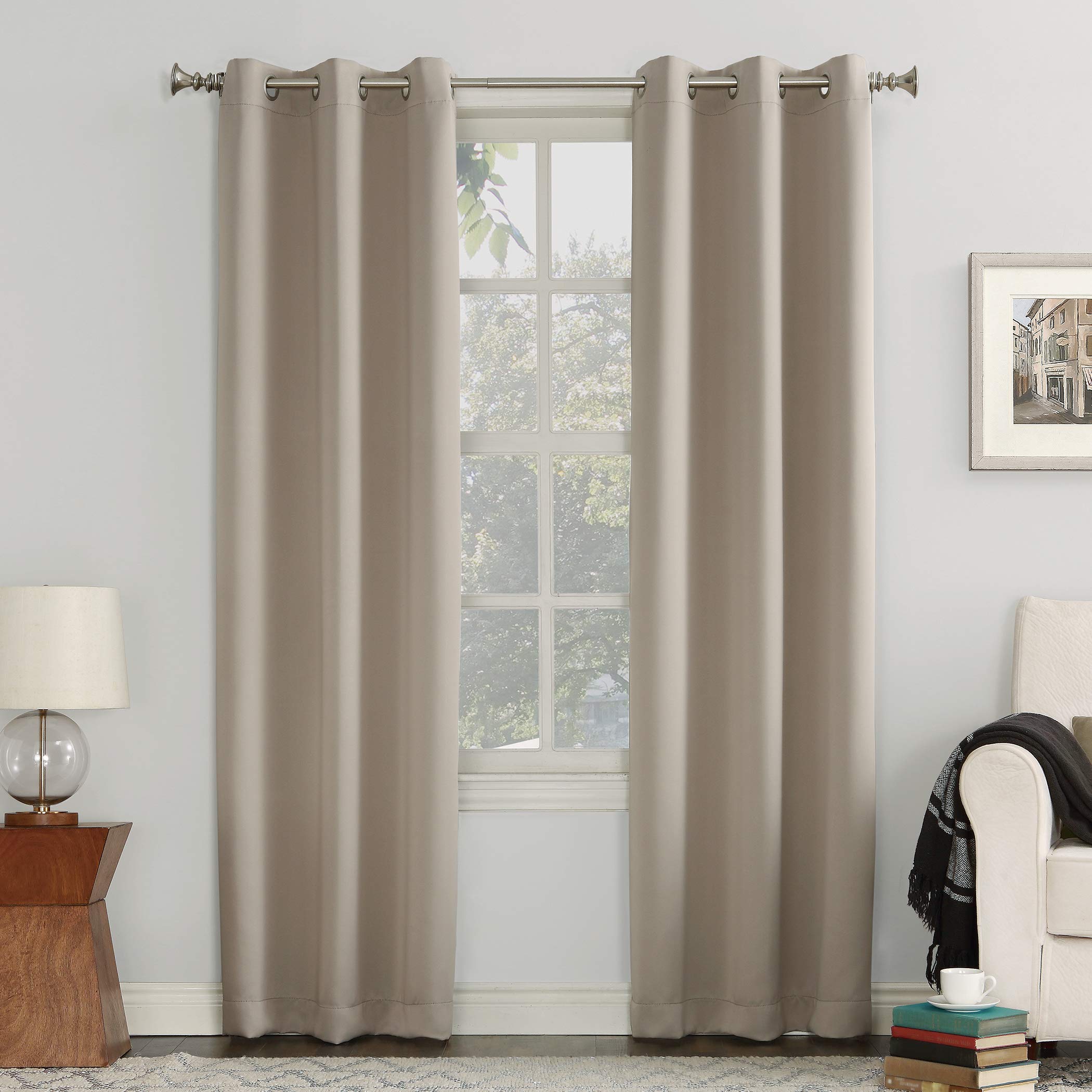 Sun Zero Easton Energy Saving Blackout Grommet Curtain Panel, 40" x 108", Stone