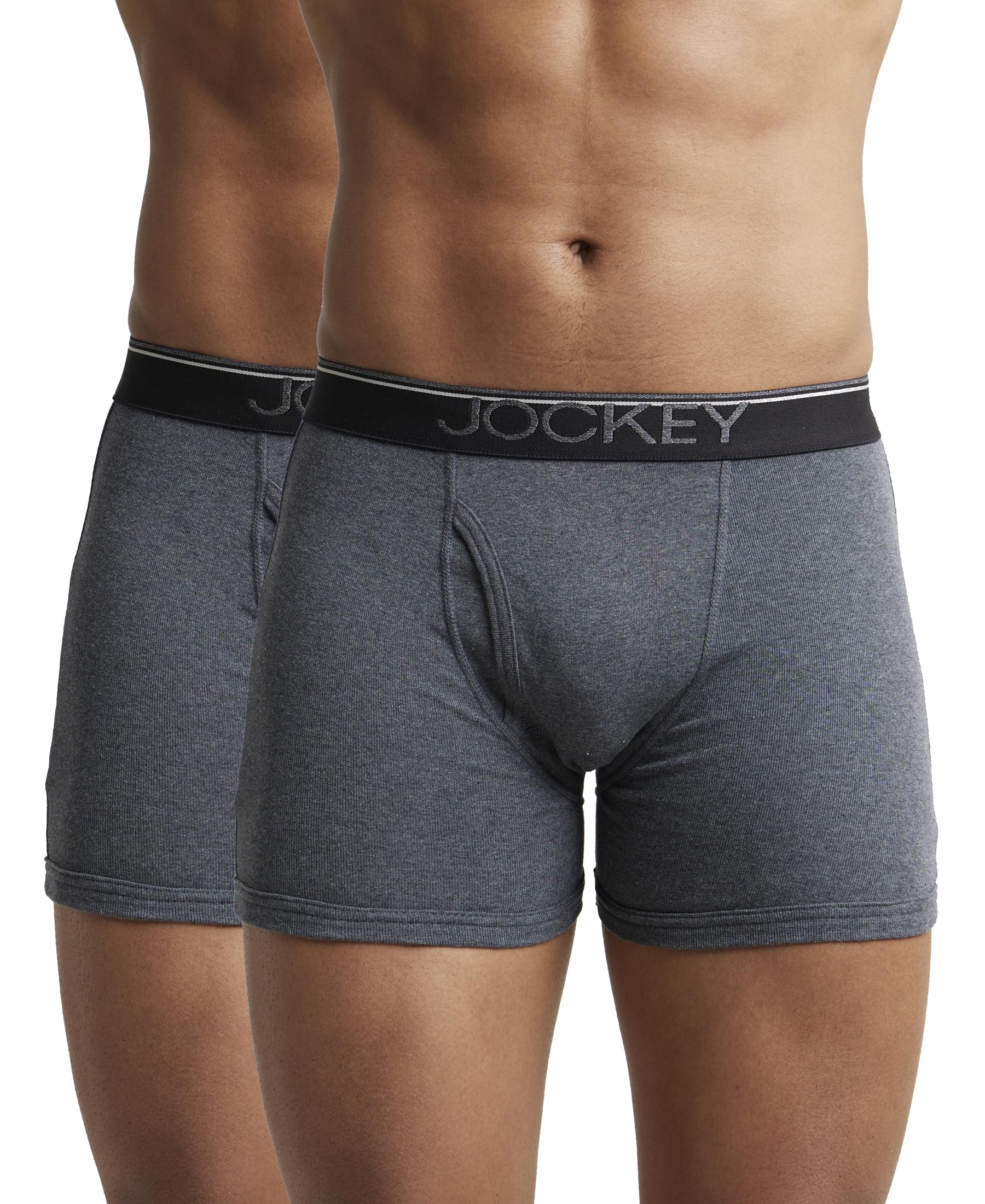 Jockey 8009 Men's Super Combed Cotton Rib Solid Boxer Brief with Ultrasoft and Durable Waistband (Pack of 2)