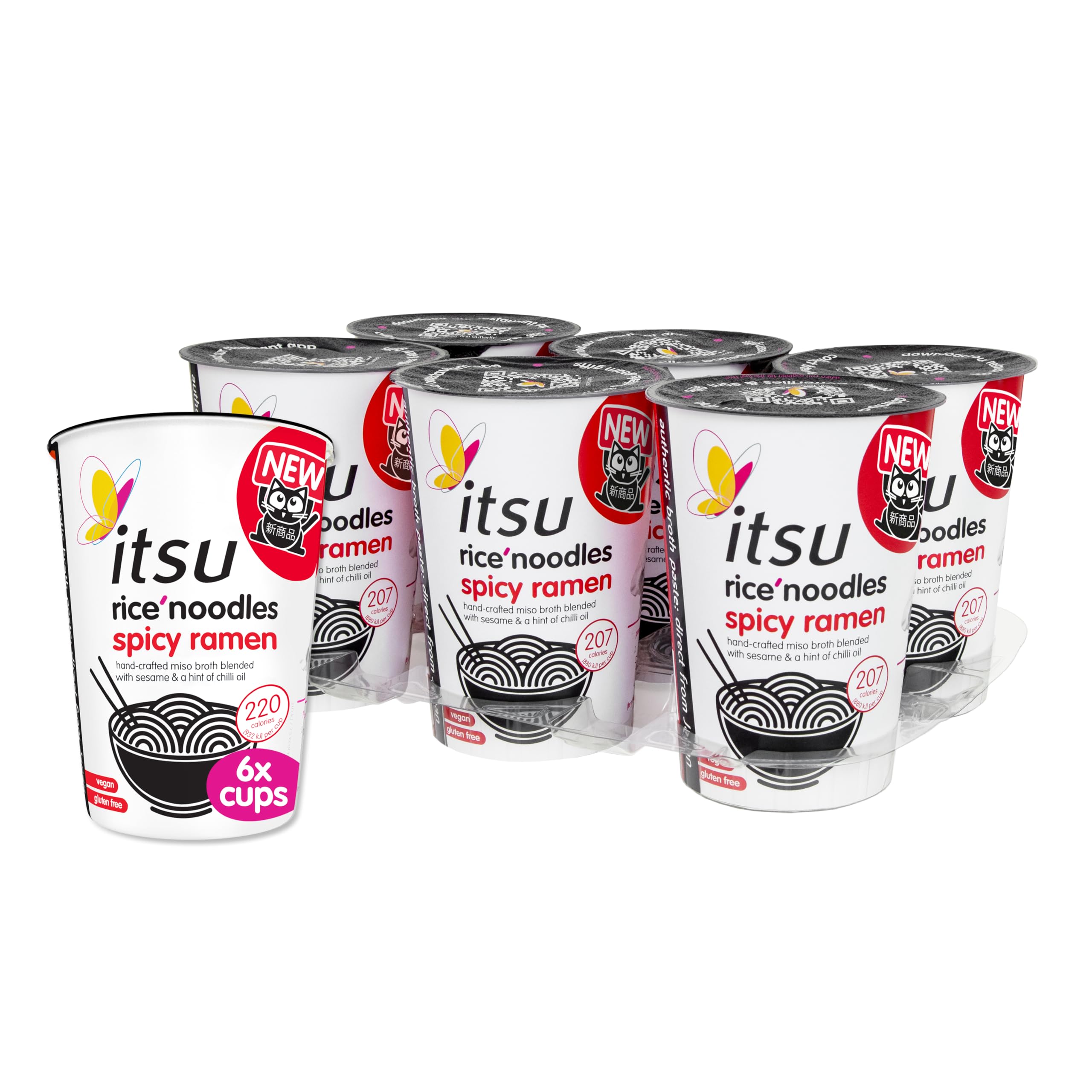 itsu Spicy Ramen Rice Noodles | Instant Noodle Cups | Pack of 6 | Authentic Japanese Flavour | Vegan & Gluten-Free | Low-Calorie, Quick-to-Make Snack