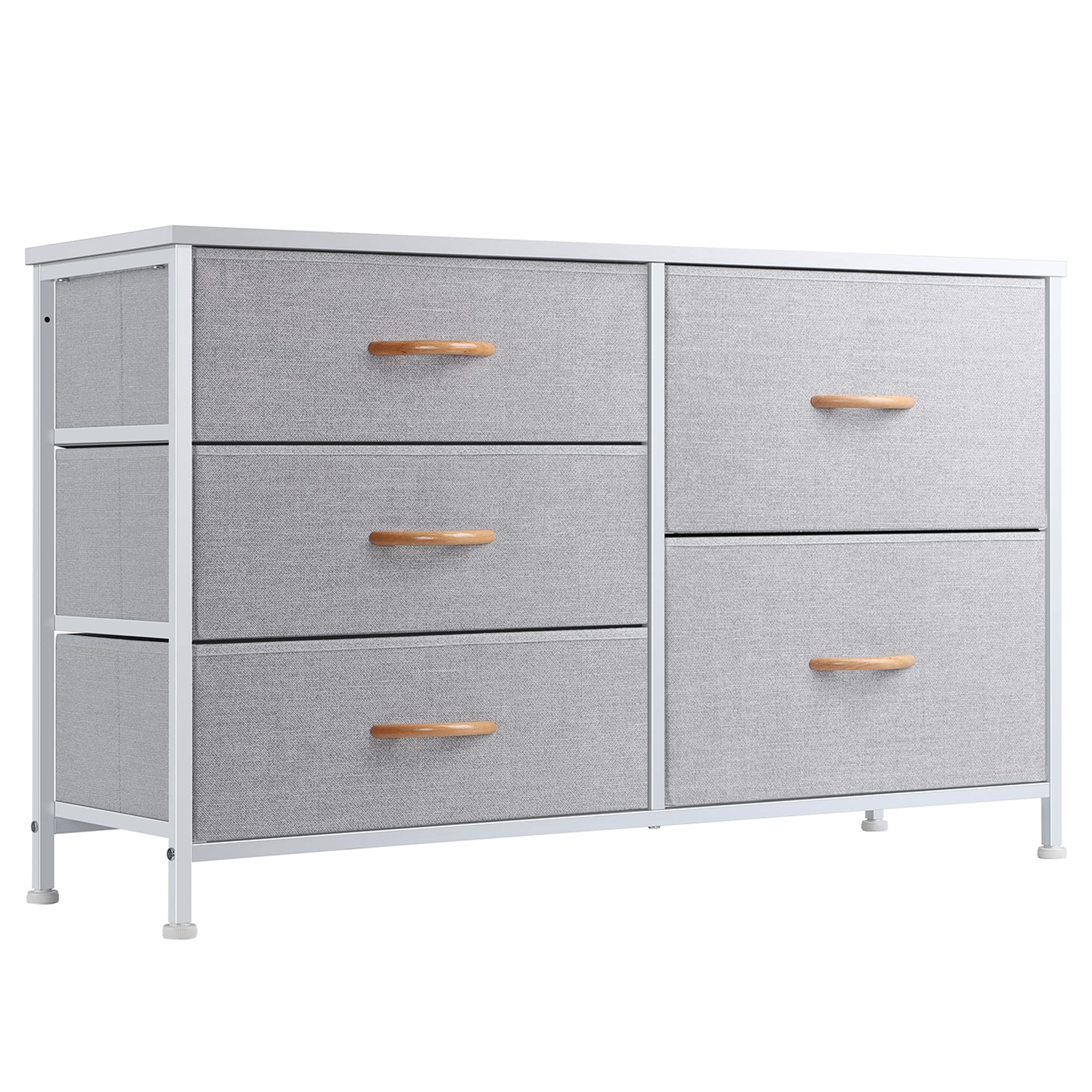 Nicehill Dresser for Bedroom with 5 Drawers, Organizer, Wide Chest of Drawers for Closet, Clothes, Kids, Baby, TV Stand with Storage Drawers, Wood Board, Fabric Drawers(Light Grey)