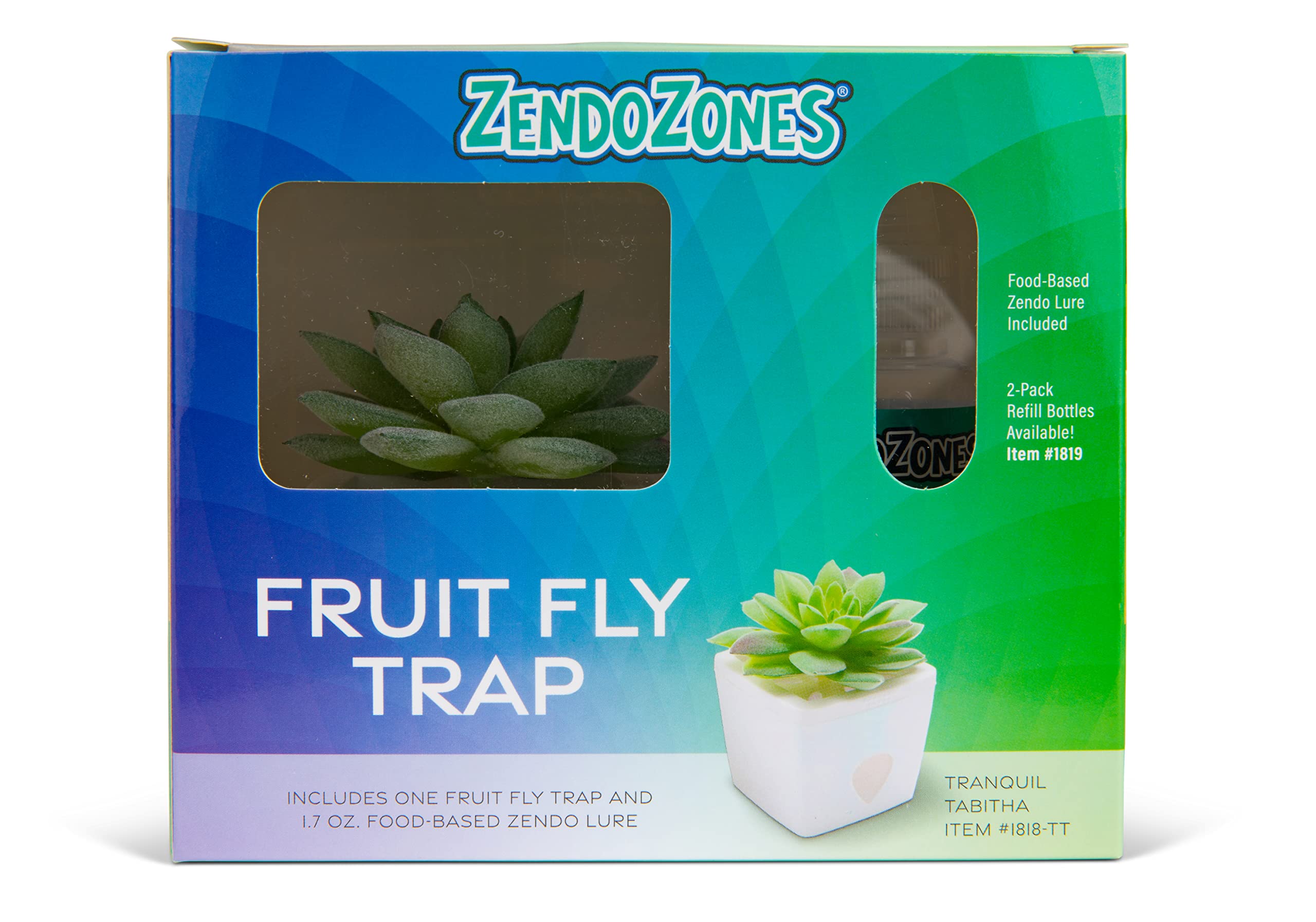 JT Eaton ZendoZones 1818-TT Fruit Fly Trap with Zendo Lure, Tranquil Tabitha with Plastic, White Base, Refillable and Reusable, Long-Lasting