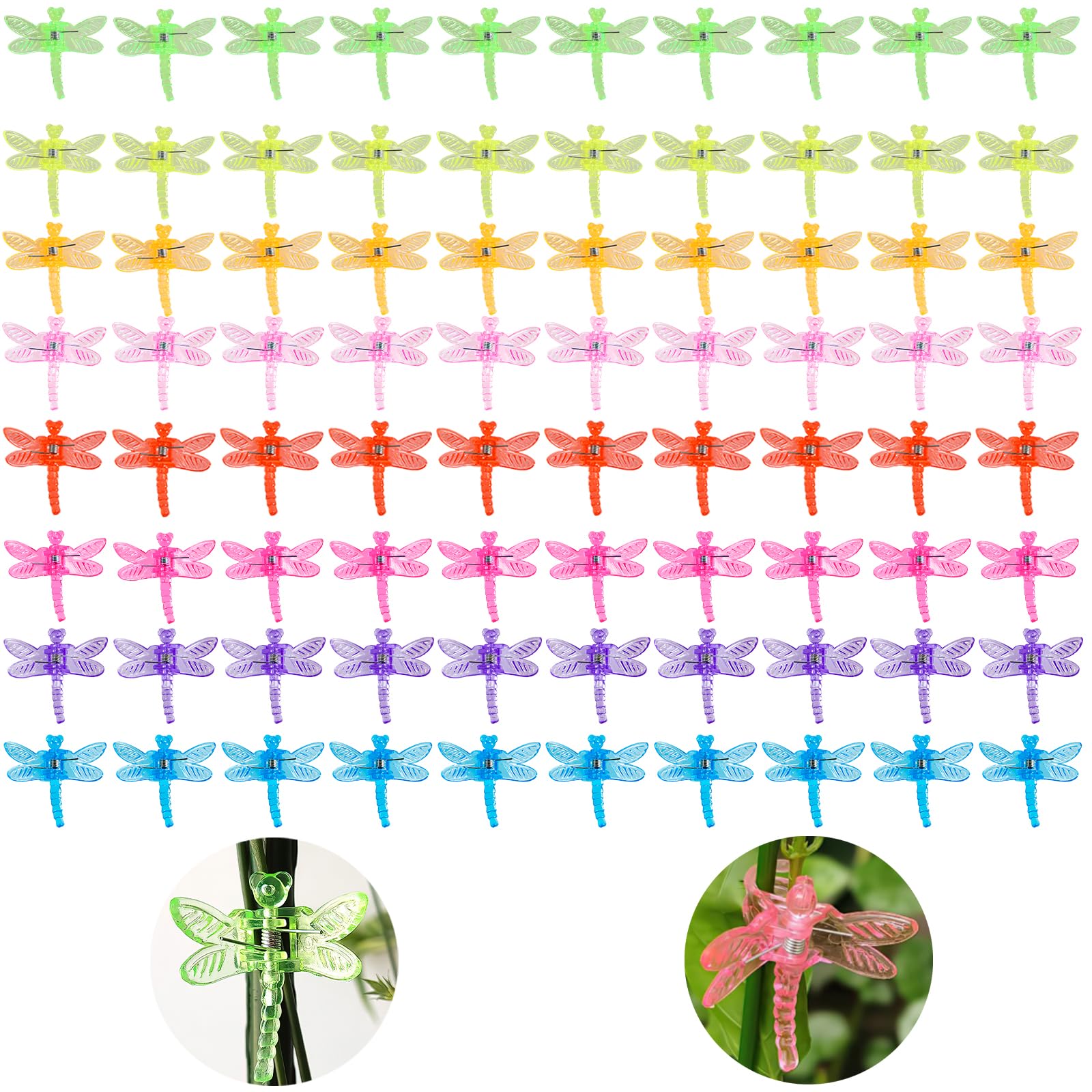 80 Pcs Colorful Dragonfly Orchid Clips, Garden Plant Support Clips, Plant Clips for Supporting Stems Vines Stalks Climbing Plants Grow Upright