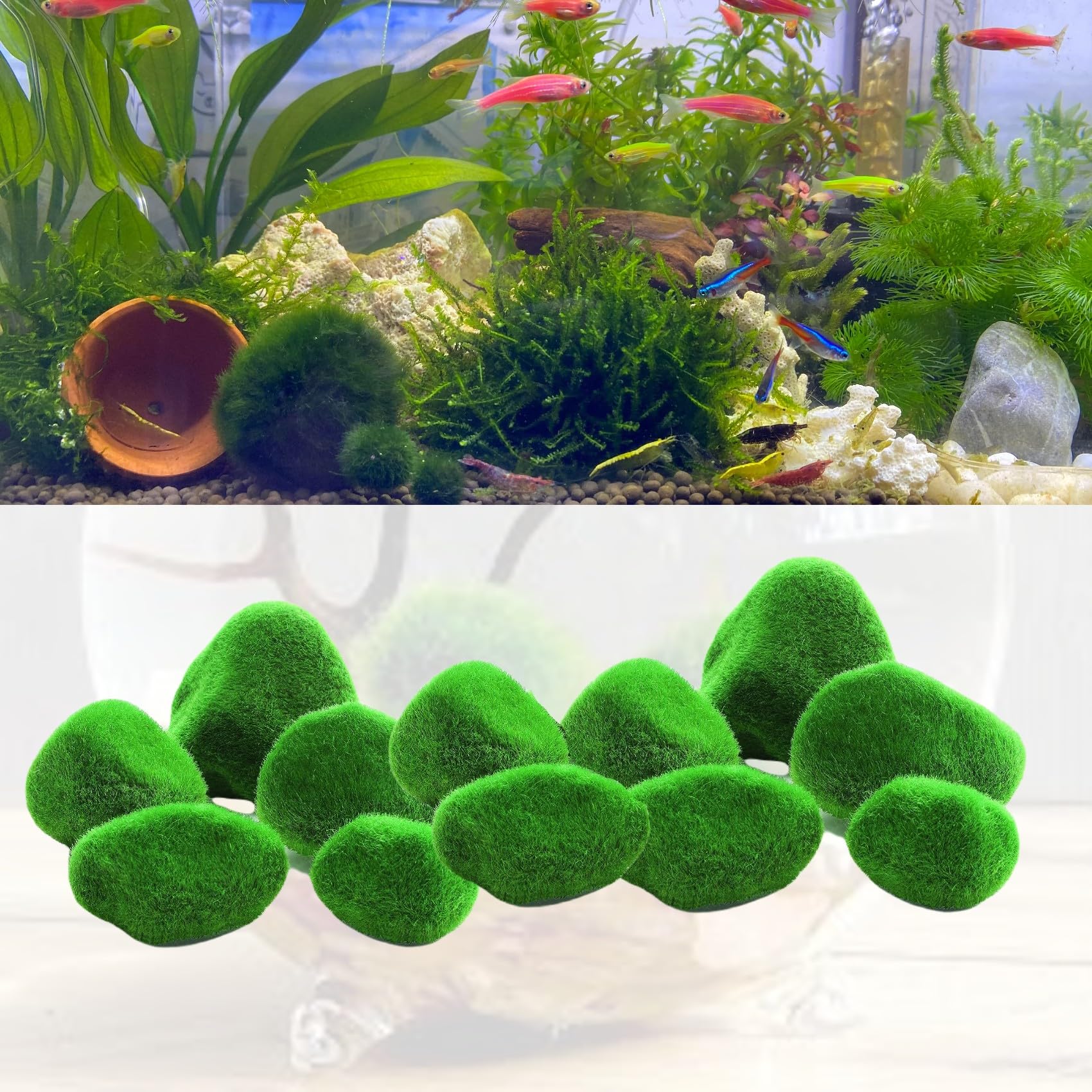 Litenyx12 Pcs Moss Balls Artificial Decorative Grass Stones for Home Decorations, Natural Green Foam Artificial Rocks Plant Silk for Fairy Garden