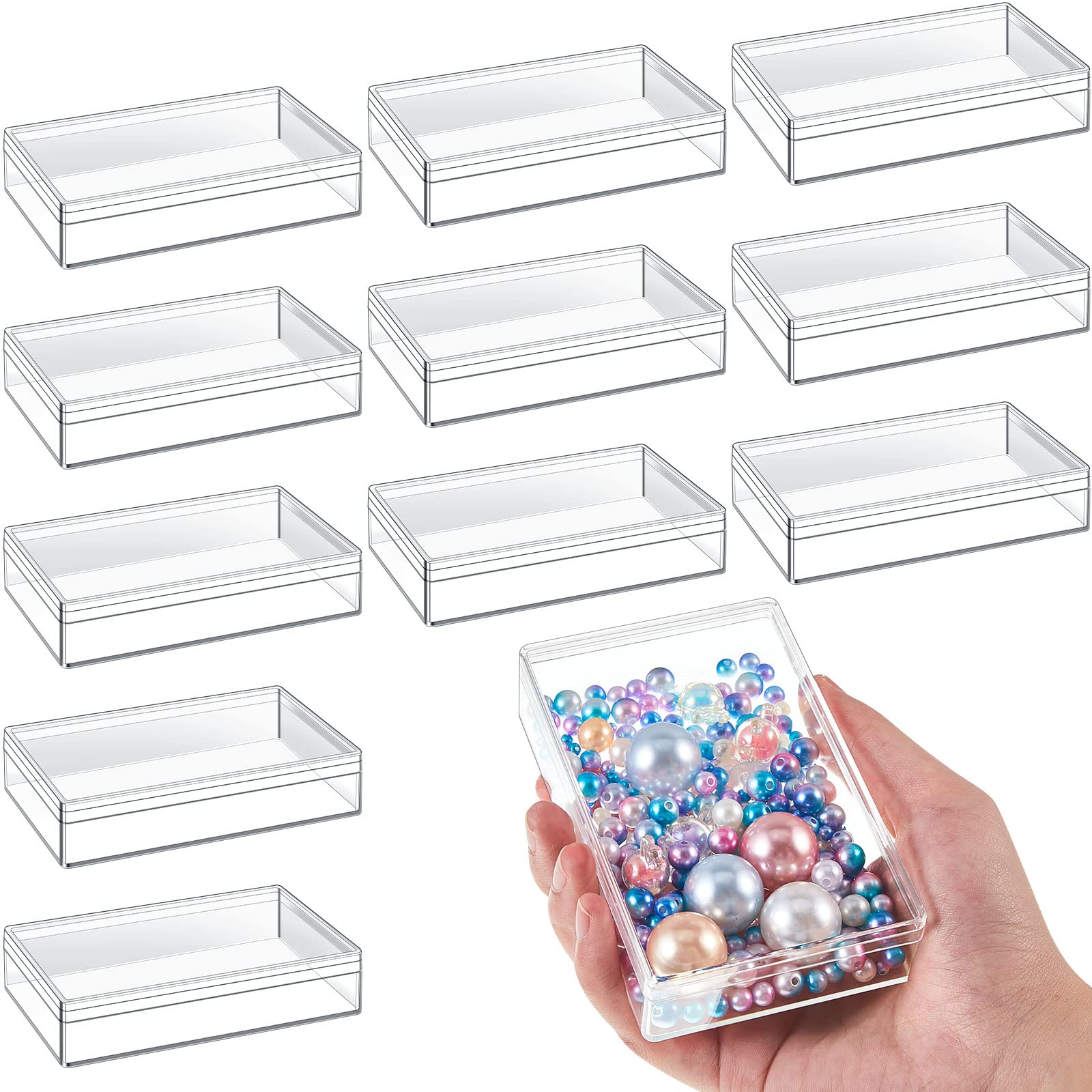 Blulu 12 Pieces Clear Acrylic Box with Lids Storage Candy Box Containers Mini Rectangle Clear Plastic Gift Box for Display Jewelry Wedding Party Favors Treats Coin Accessories, 4.3 x 2.7 x 1 Inch