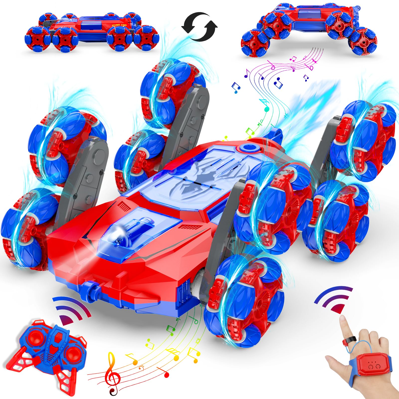 Remote Control Car for Boys Gifts: Spider RC Cars Toys for Ages 6 7 8 9 10 11 12 13 Years Old - 2.4GHz 8WD Wall Climbing Remote Control Car for Kids Gesture Sensing RC Stunt Car with Light & Music