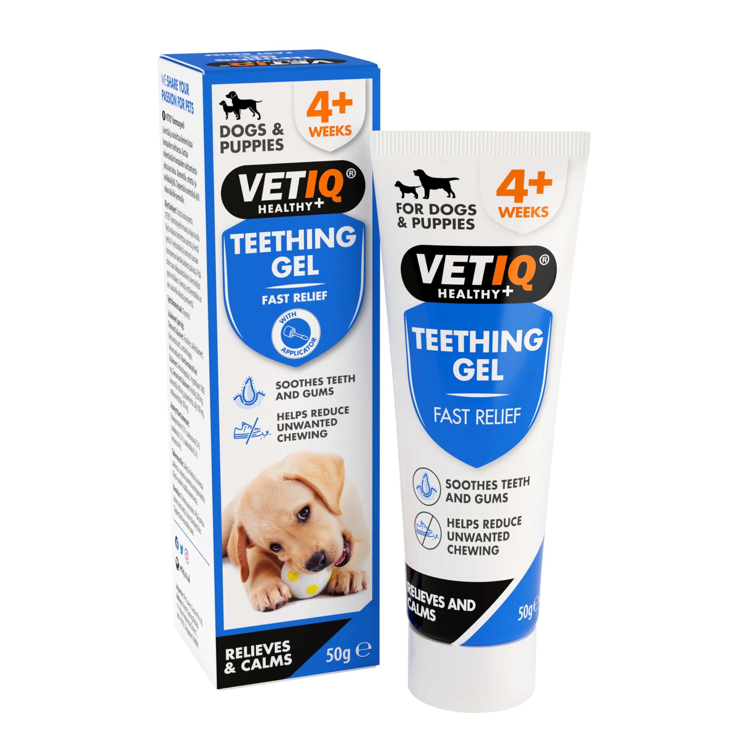 VETIQ Fast Pain Relief Teething Gel With Applicator, Helps Reduce Unwanted Chewing For Dogs & Puppies 4+ Week, 50 g