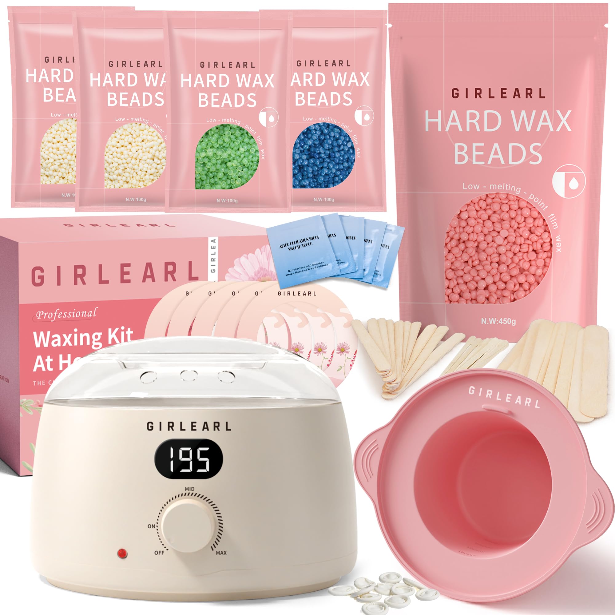 Premium Digital Waxing Kit + 1lb Rose Hard Wax Beads at Home, Multiple Formulas Target Different Types of Hair for Brazilian Bikini, Facial, Leg, Full body