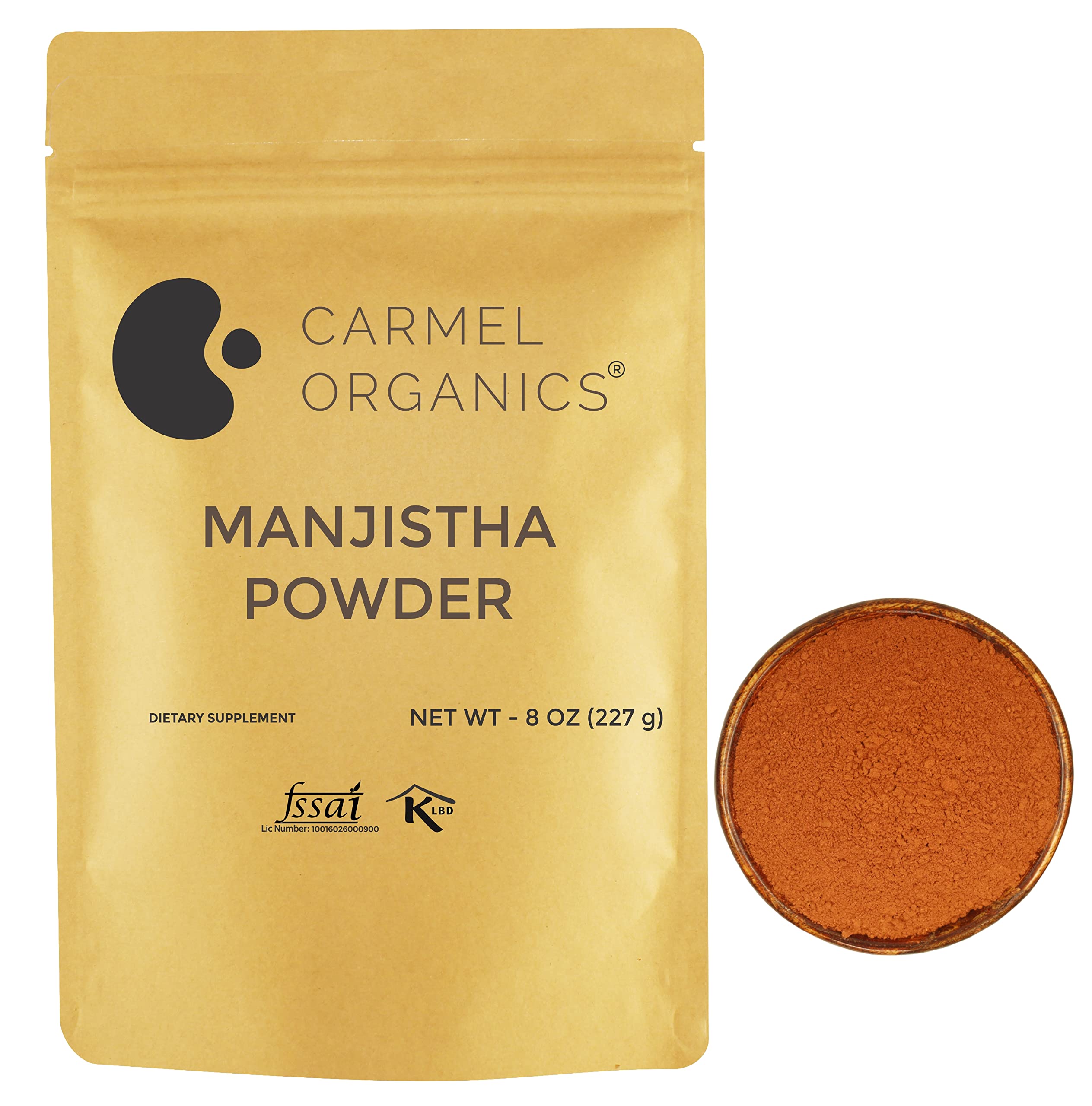 Manjistha Root/Indian Madder Powder (8 Oz) or 0.5 Lb/227 grams (Pack of 1) for Natural Hair Color | By Carmel Organics | No Added Preservative or Additives..