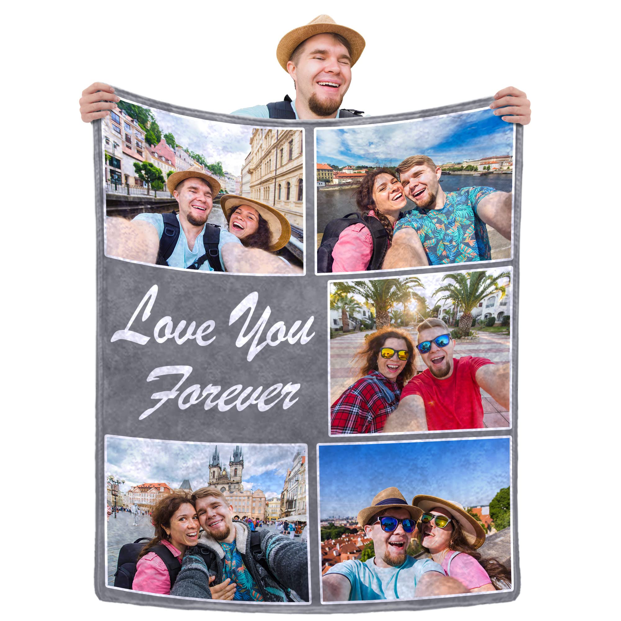 Custom Blankets with Photos and Text, Made in USA Personalized Blanket with Picture Memorial Throw Blanket for Couples, Personalized Gifts for Anniversary Valentine's Day