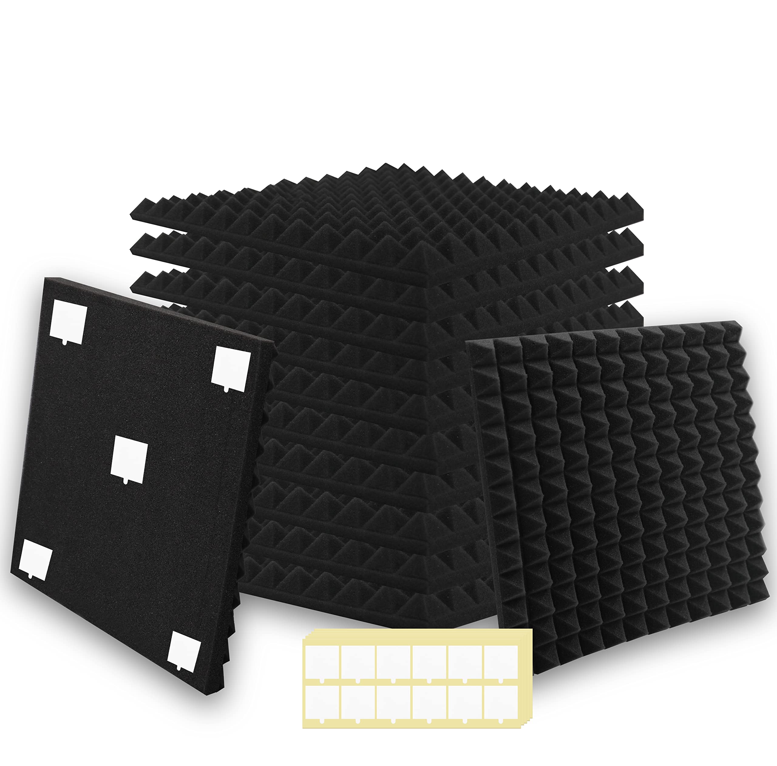 SK Studio Pack of 12 Acoustic Foam Sound Absorber, Fireproof Sound Insulation Panels Insulation Pyramid Foam for Studio, Podcasts, Recording Studios, Office, Wall Decoration, 30 x 30 x 2.5 cm, Black