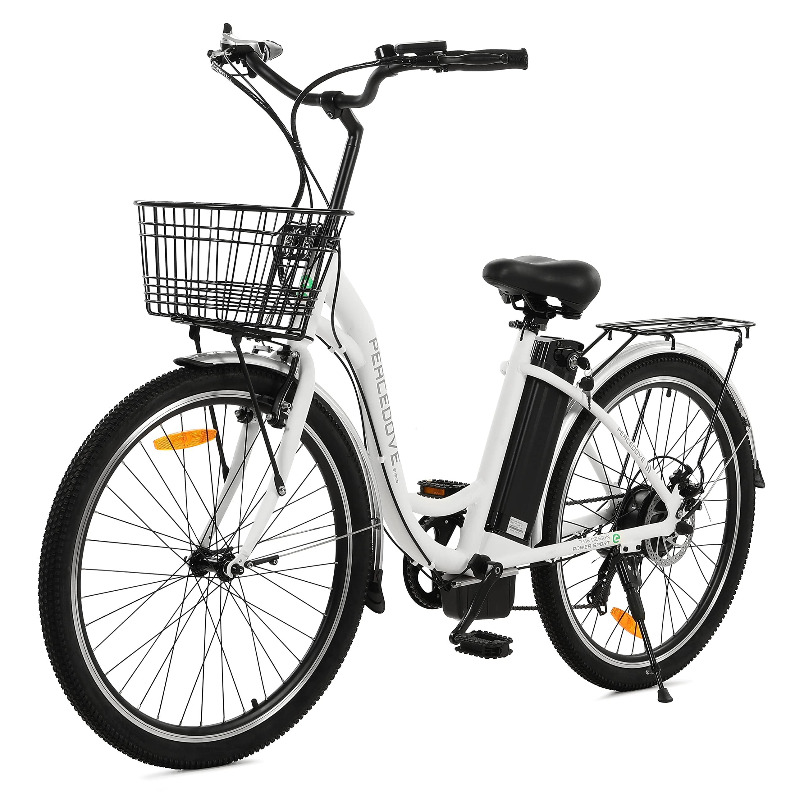 ECOTRIC Citycruiser Electric Bike 26" E Bike 350W Motor Bicycles Removable 36V 10AH Lithium Battery Commute Step-Through Ebike Moped for Adults with Basket Shimano 7 Speed Gears