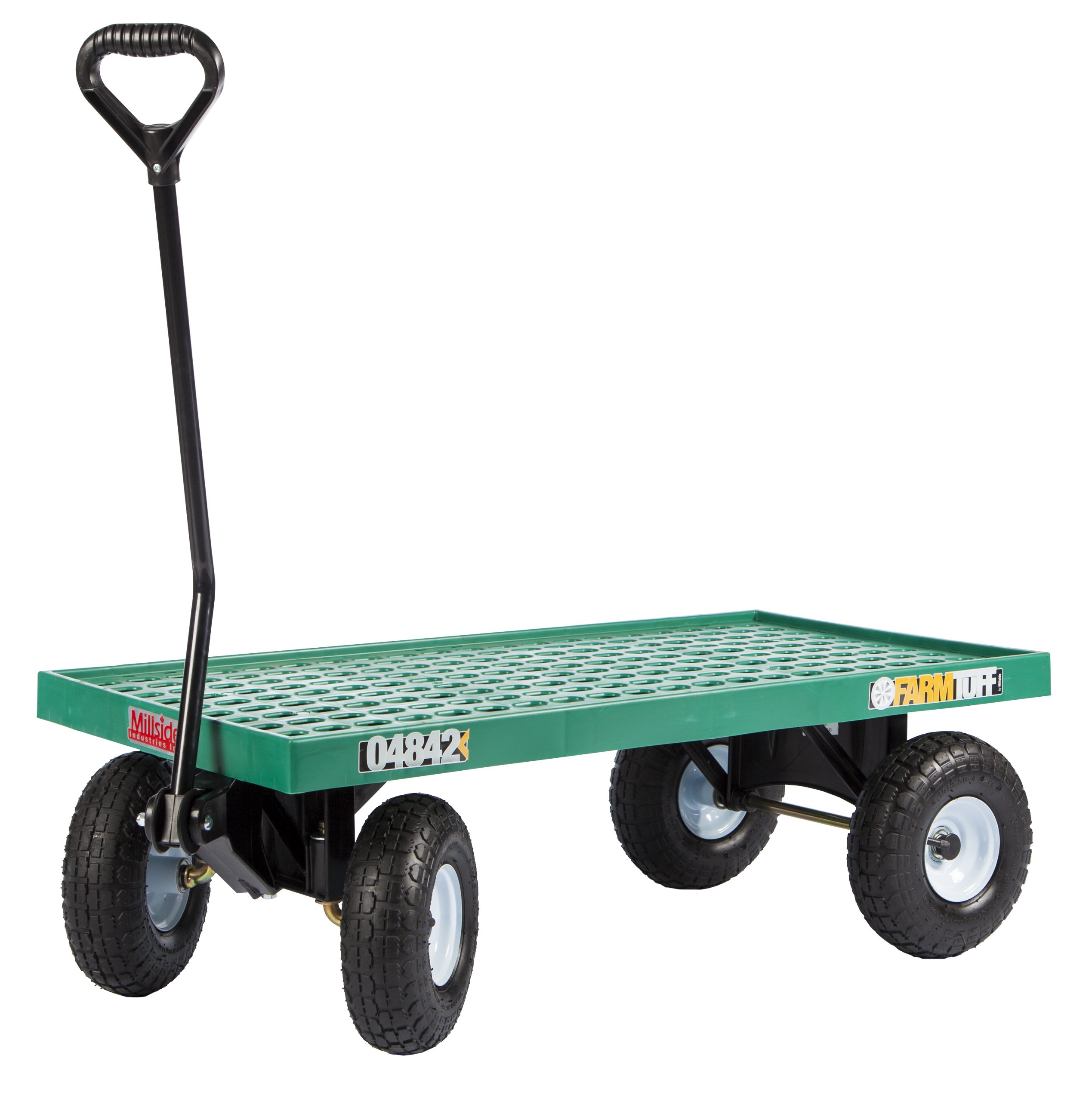 Durable Plastic Mesh Deck Garden Wagon Utility Cart with Pneumatic Tires for Outdoor Hauling, Green, 20" x 40"