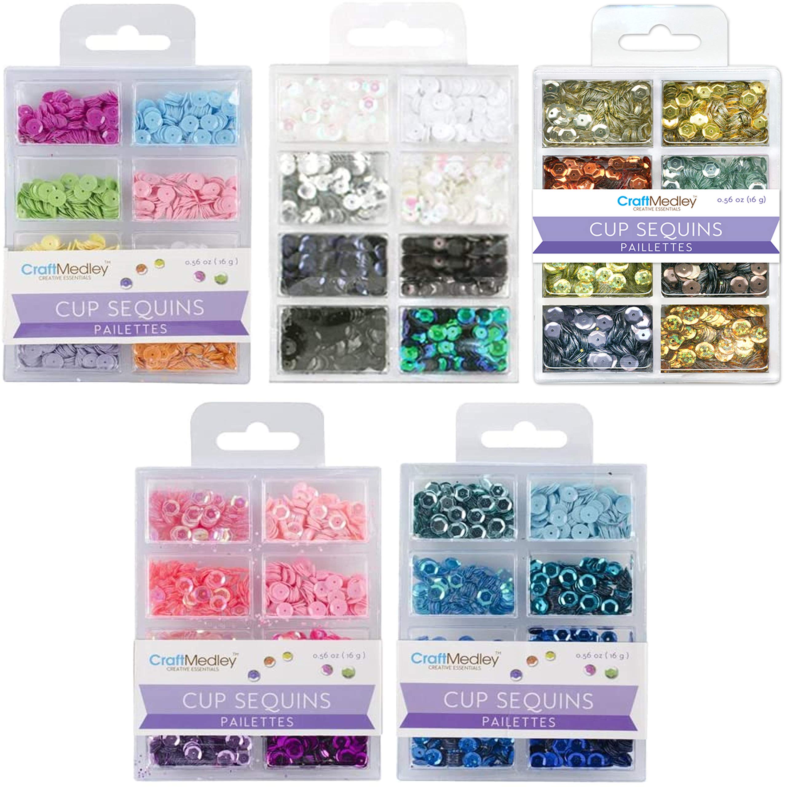 CraftMedley Cup Sequins 7mm - Princess Baby Metallic B&W Classic and Rhythm 'n Blues - 5 Kits