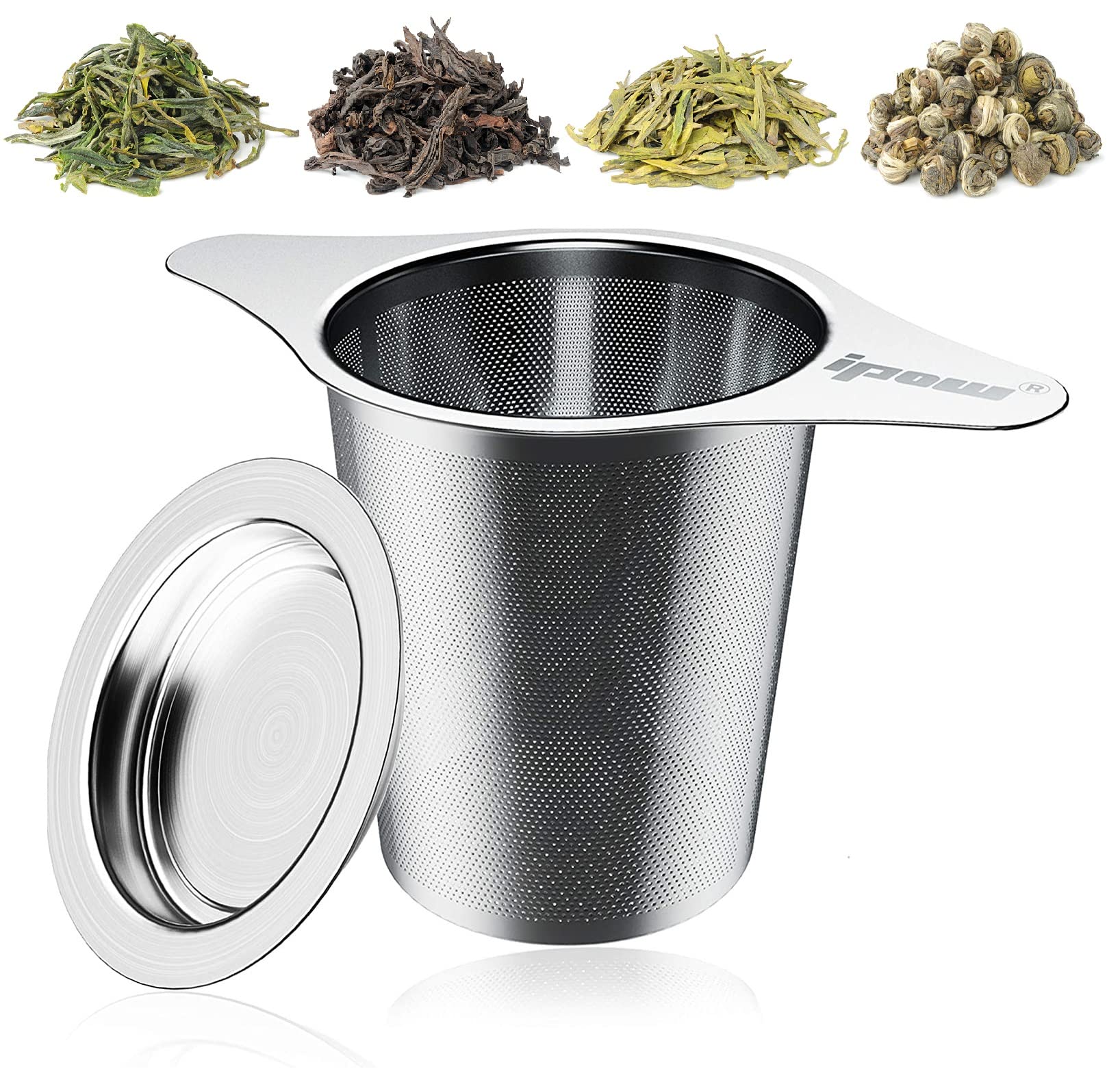 Ipow Tea Infuser 304 Stainless Steel Extra Fine Strainer Steeper with Lid and Two Handles for Loose Leaf Grain Tea Cups, Mugs, and Pots