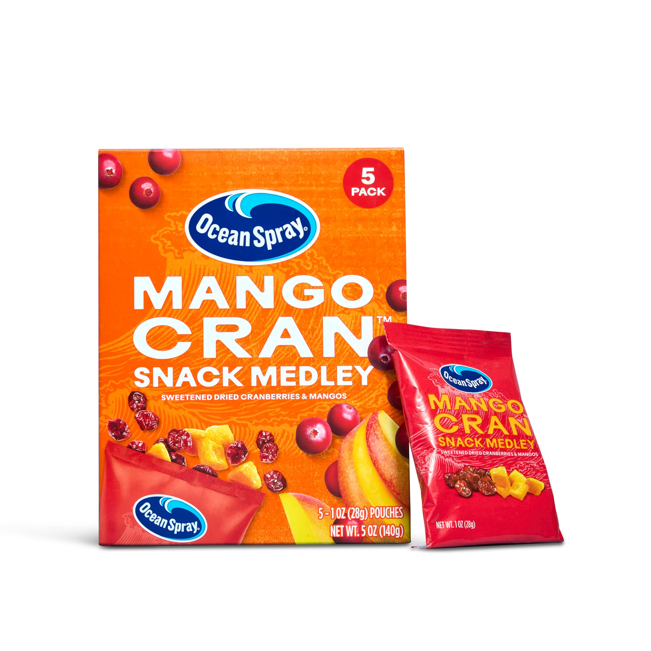 Ocean Spray® Mango Cran™ Snack Medley, Cranberry and Mango Dried Fruit Snack, 1 Oz Pouches, 5 Count