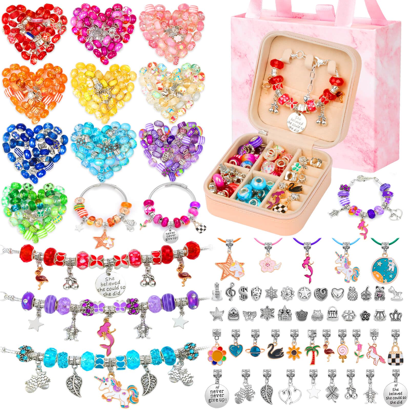 Thrilez 177Pcs Jewelry Making Kit, Charm Bracelet Making Kit, DIY Arts and Crafts Gifts with Jewelry Organizer Box for Birthday, Christmas, Necklace Making Set