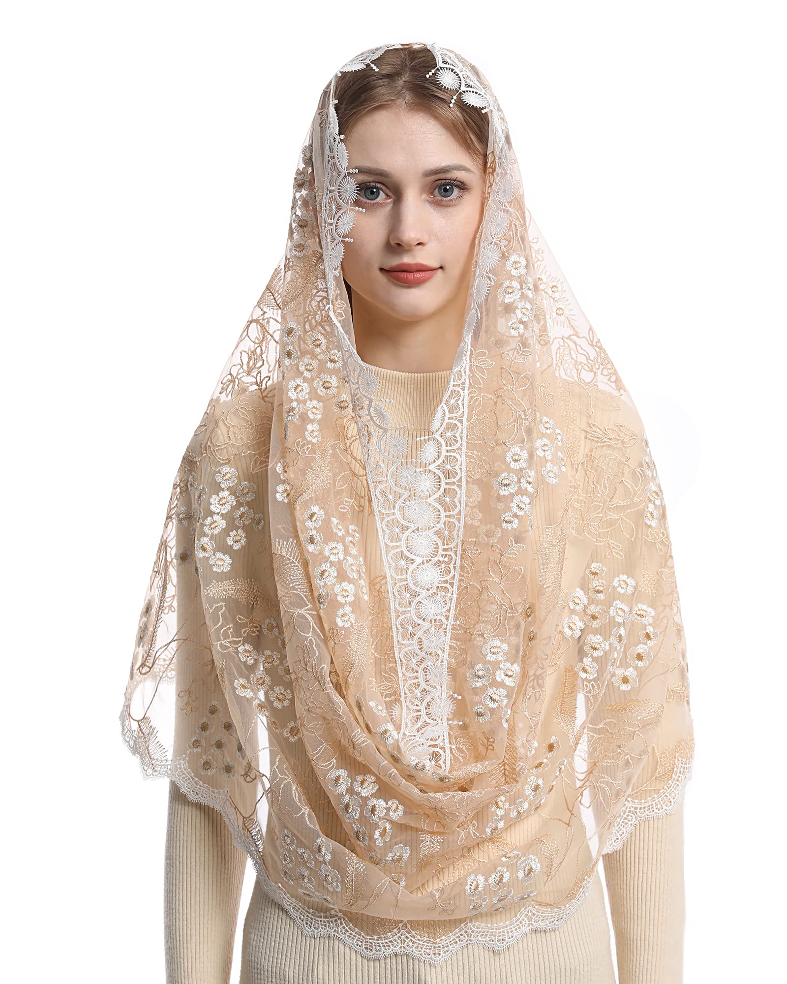 MantveilLace Infinity Chapel Veil: Traditional Vintage Inspired Mantilla Veils for Church Catholic Latin Mass Head Covering