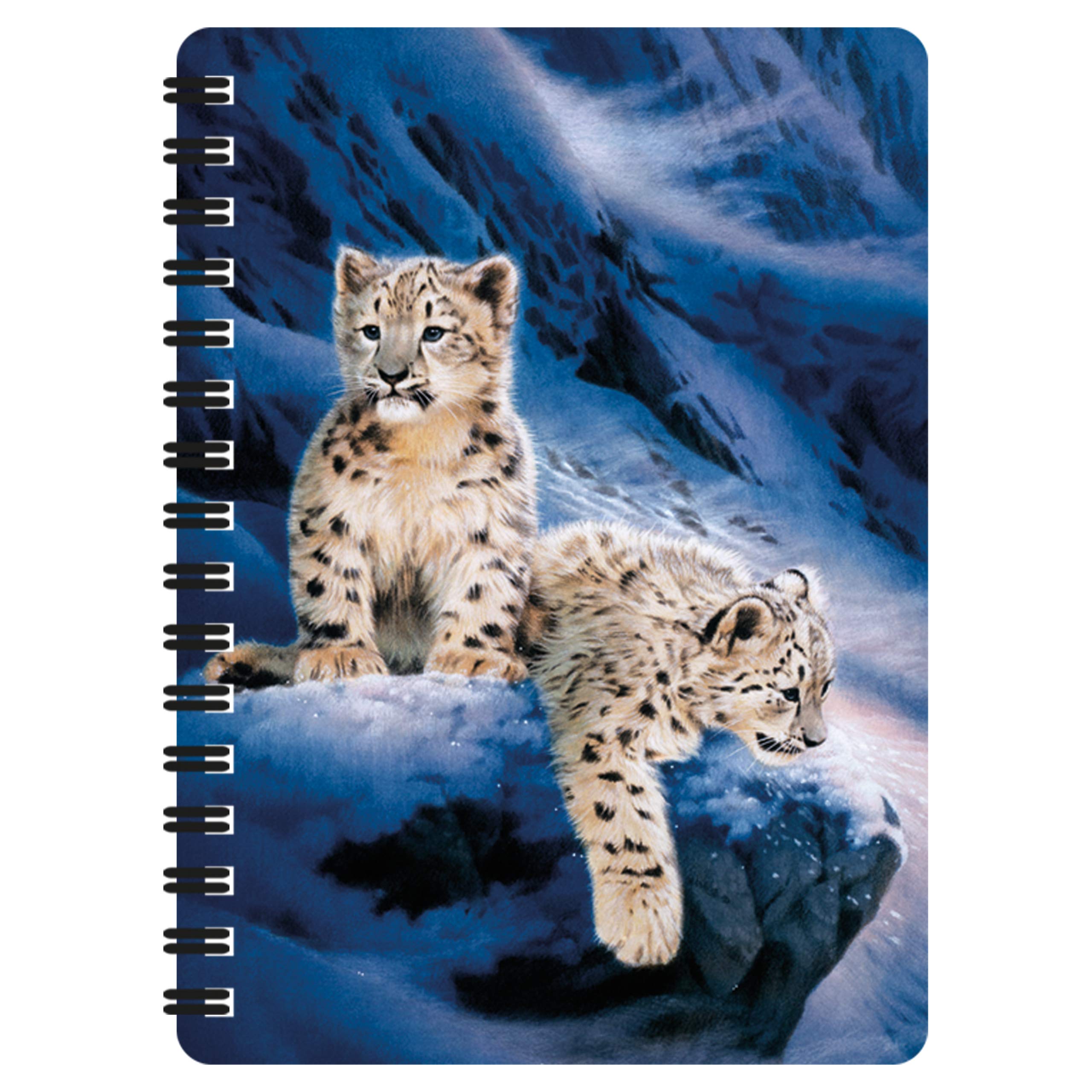 3D LiveLife Jotter - Snow Leopard Cubs from Deluxebase. Lenticular 3D Big Cat A6 Spiral Notebook with Plain Recycled Paper Pages. Artwork Licensed from Renowned Artist Joh Naito