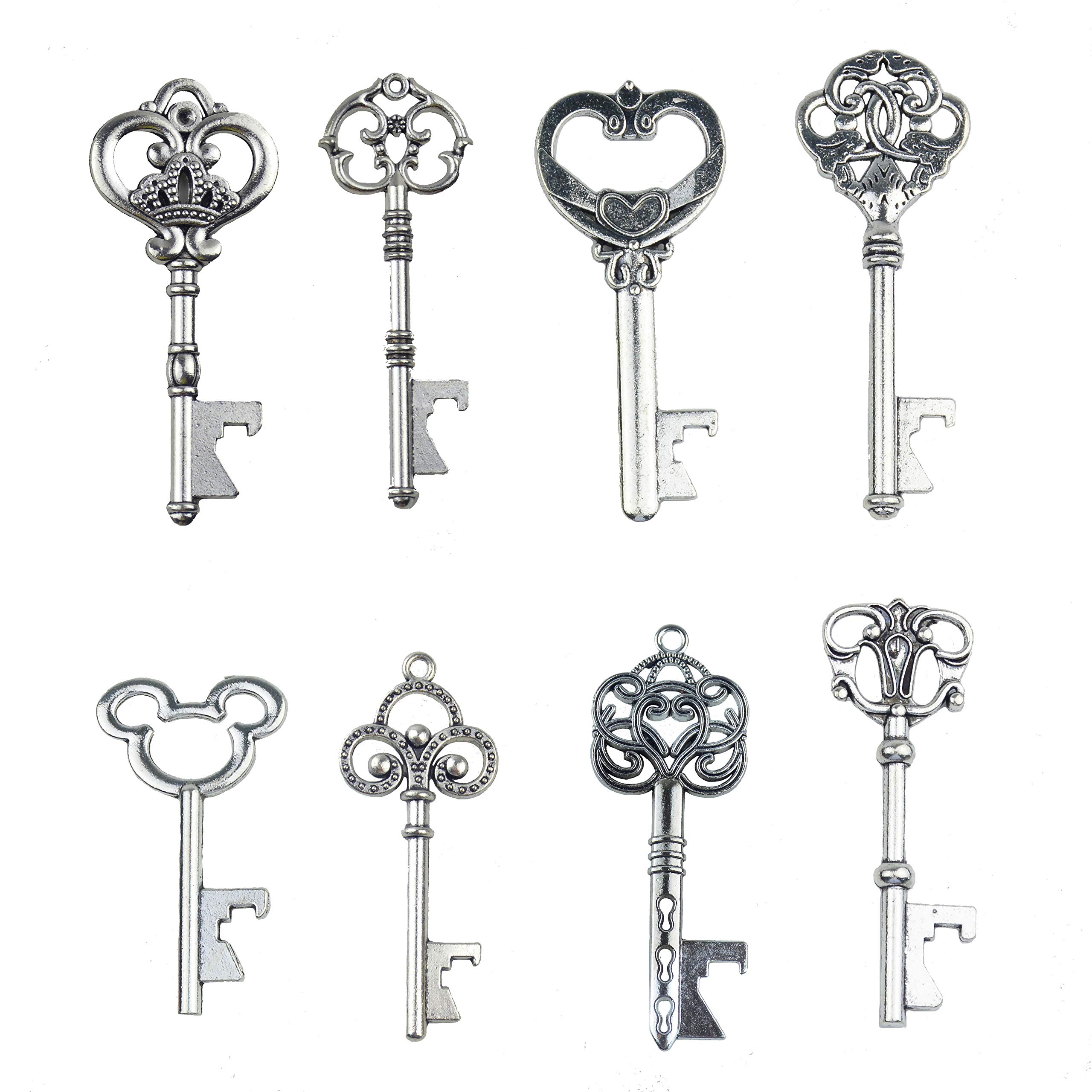 Makhry Mixed 16pcs Antique Vintage Key Bottle Openers Wedding Party Favors for Guest,Rustic Decoration (Antique Silver)