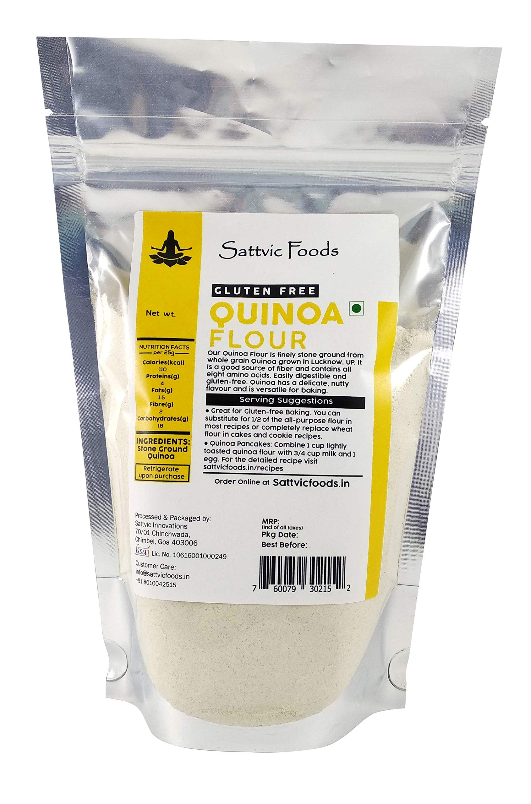 Sattvic Foods Certified Organic Quinoa Flour/Atta (1.5 kg) Gluten-Free, Complete Protein, Stone Ground | Improves Gut Health | Make Parathas, Baked Goodies, Pancakes, Wraps