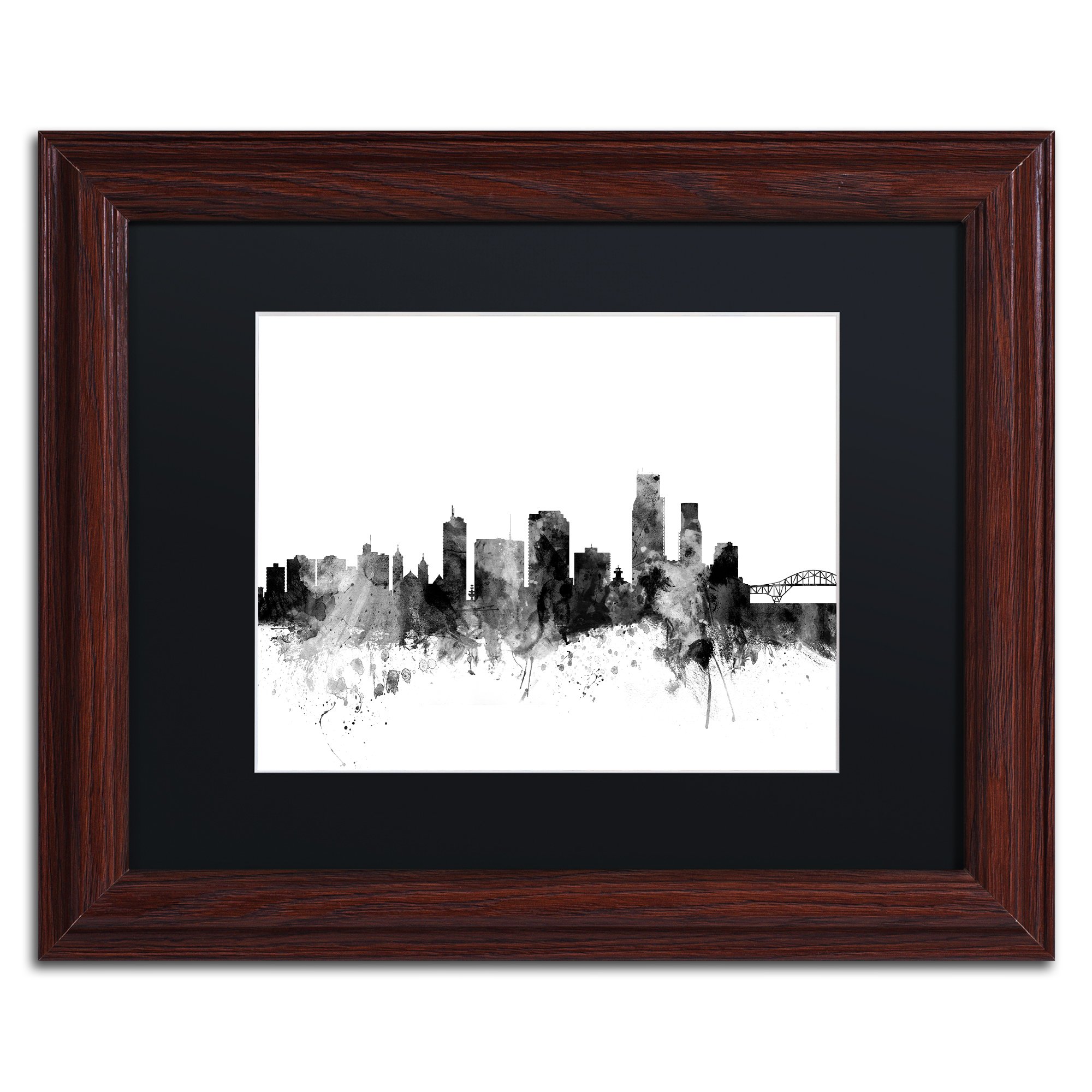 Corpus Christie TX Skyline B&W by Michael Tompsett, Black Matte, Wood Frame 11x14-Inch