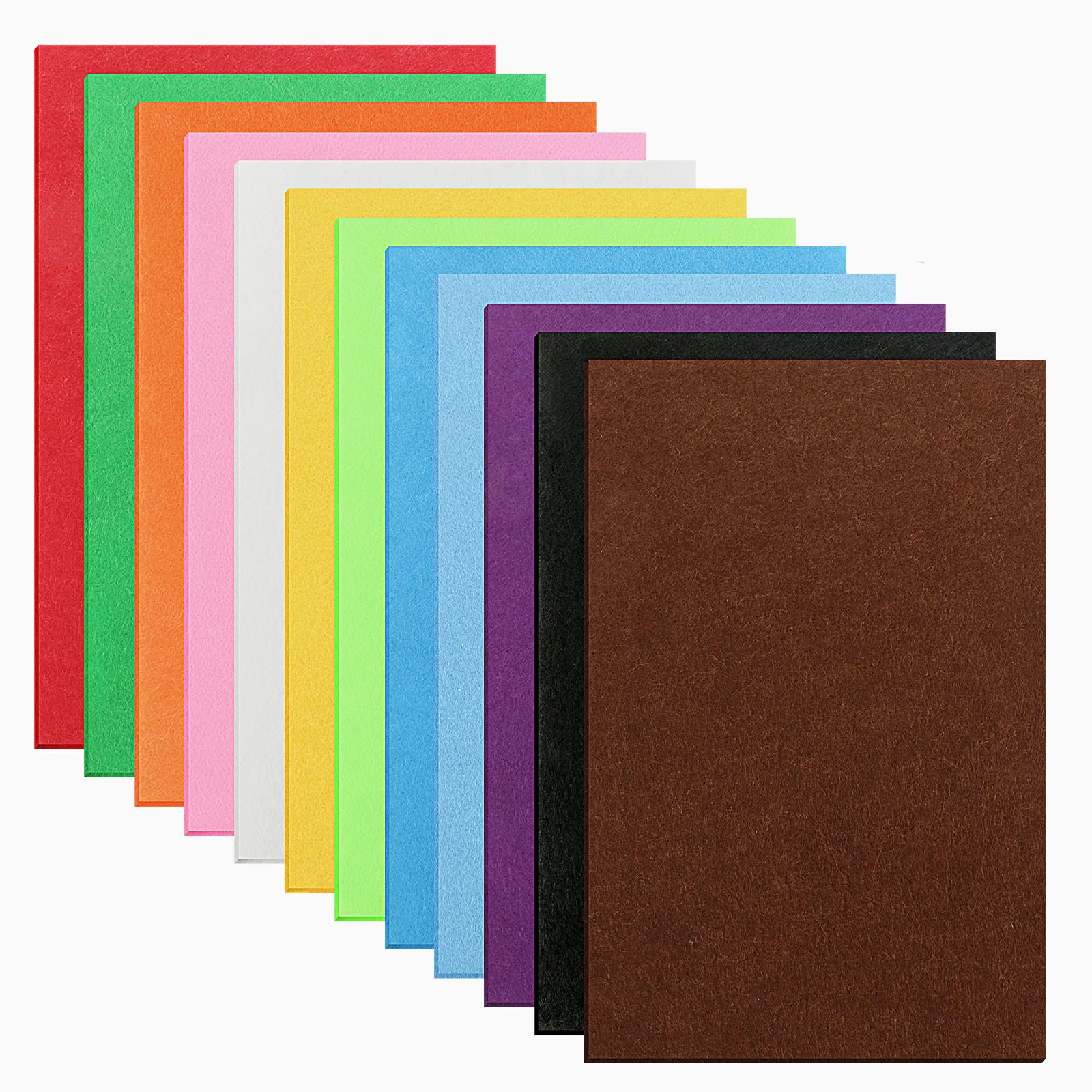 Coloured Felt Fabric 2mm 12 pcs Felt Squares for Craft Yellow Orange Pink Brown Black White Red Green Felt Fabric for Crafting Christmas A4 Felt Sheets for Art & Crafts Scrapbooking Children Kids