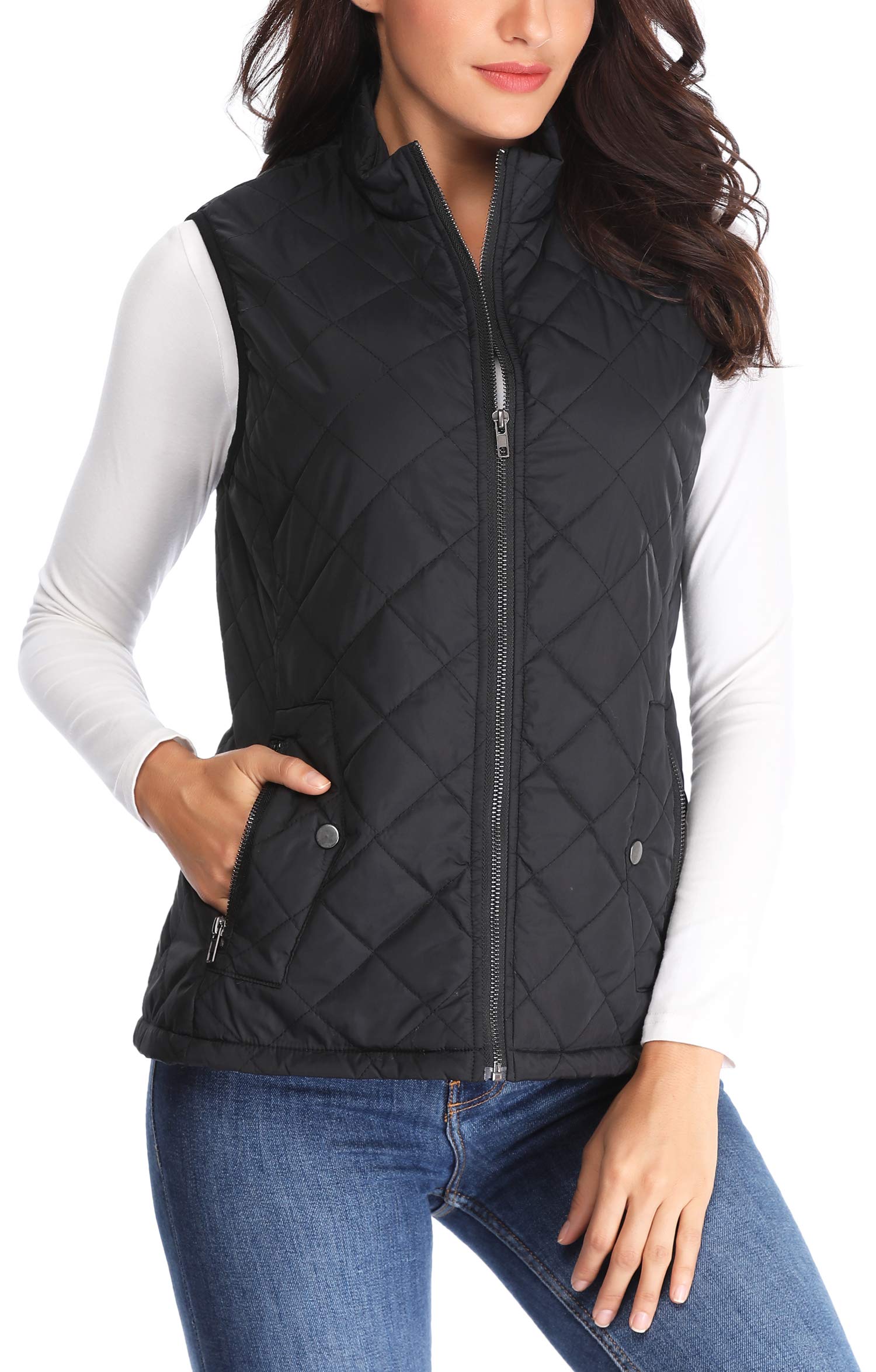 MISS MOLY Women Lightweight Quilted Padded Vest Stand Collar Zip Up Front Gilet Quilted